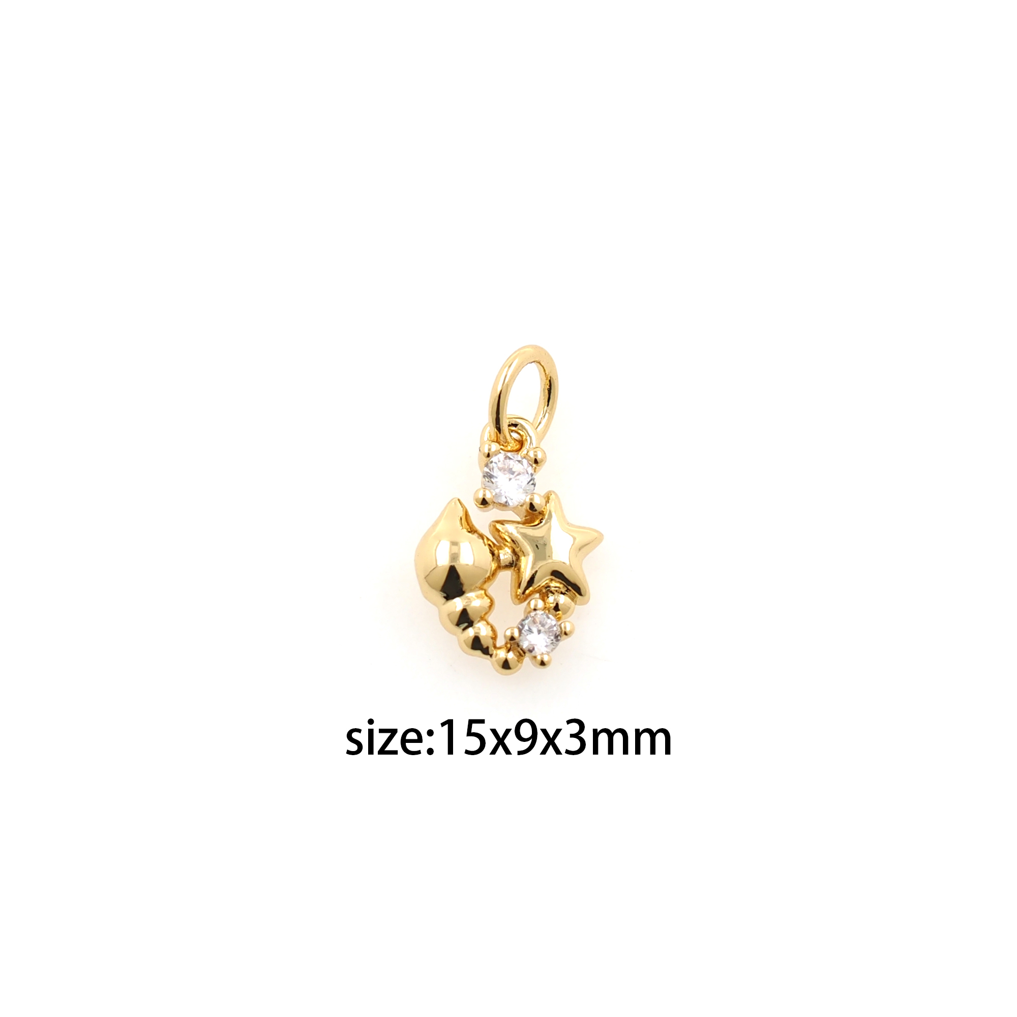 18K Gold Filled Conch Pendant,Star Charm,CZ Shell Earrings Necklace for DIY Jewelry Making Supply