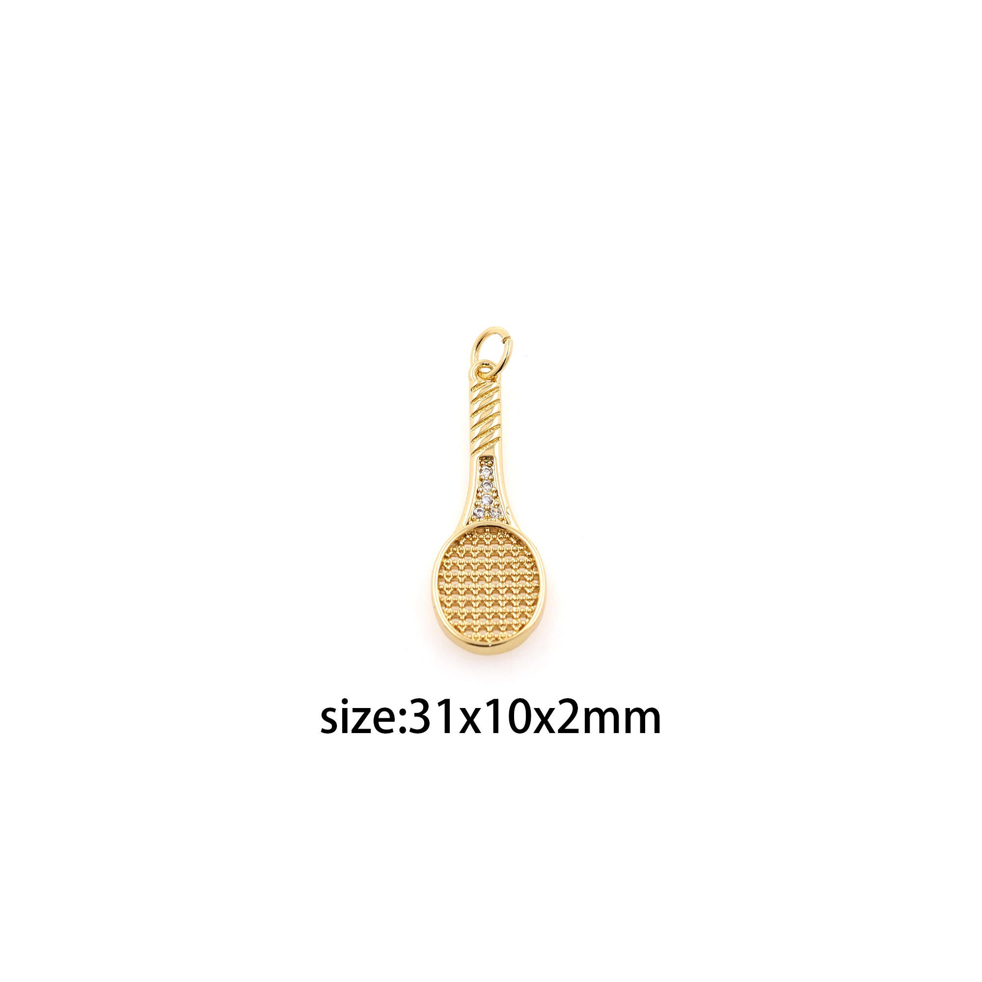 18K Gold Filled Tennis Racket Pendant,CZ Micro Pave Racket Charm Earrings Necklace for DIY Jewelry Making Supply