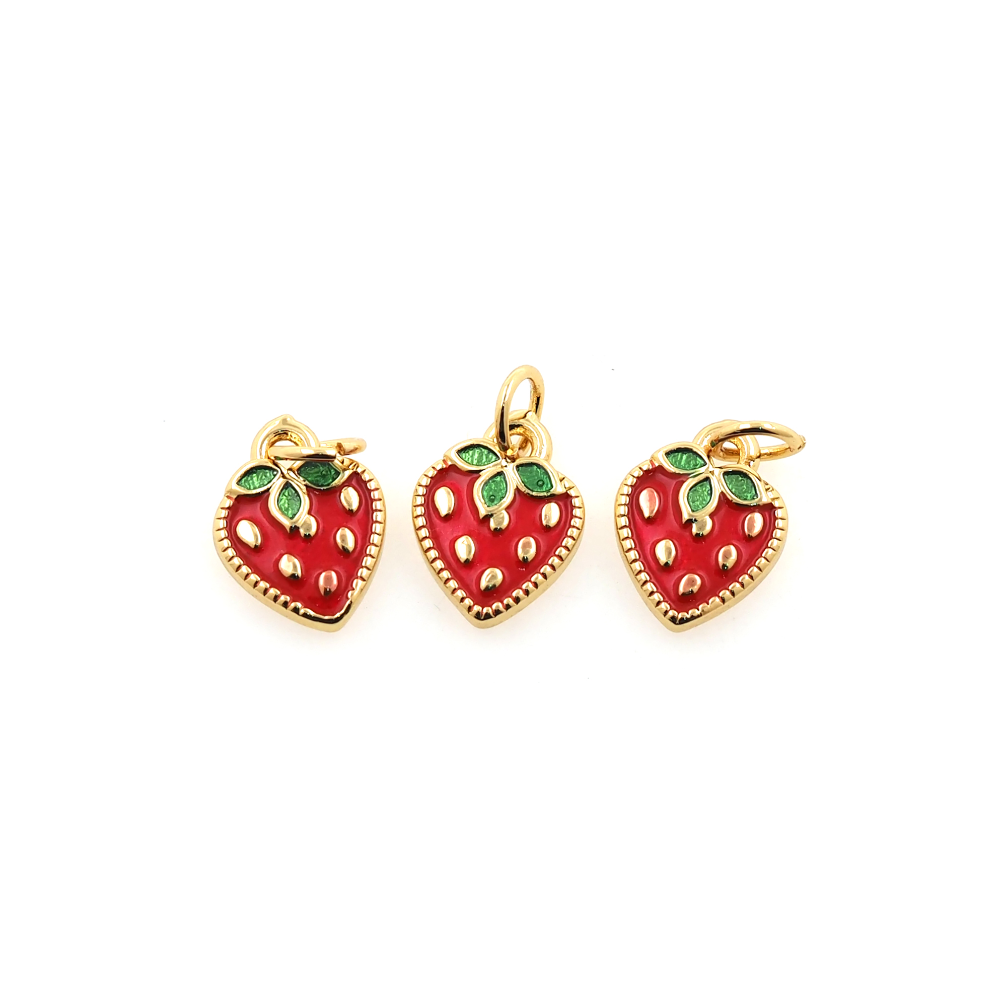 18K Gold Filled Strawberry Pendant,Enamel Fruit Charm Earrings Necklace for DIY Jewelry Making Supply