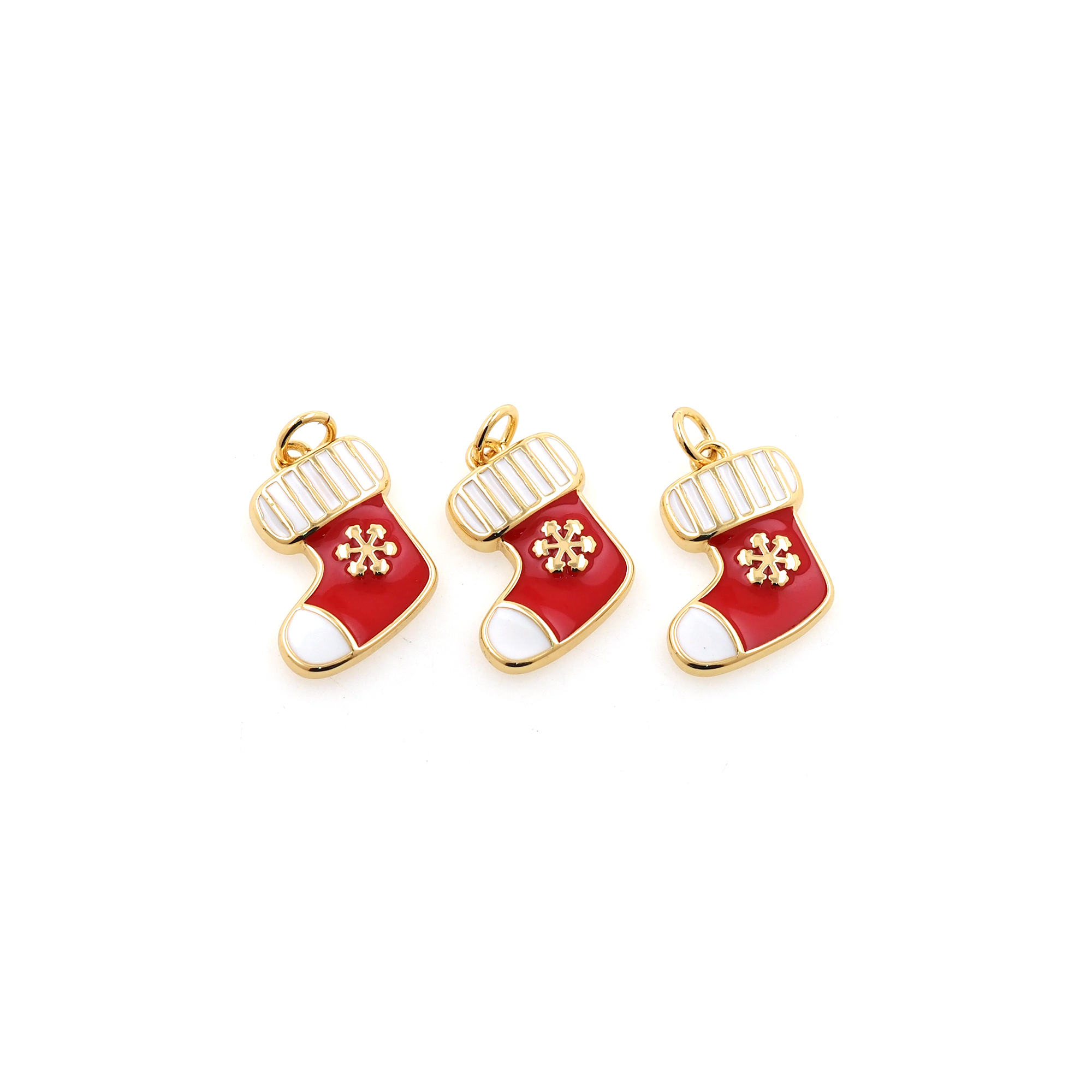 18K Gold Filled Christmas Stocking Pendant,Enamel Christmas Charm Earrings Necklace for DIY Jewelry Making Supply