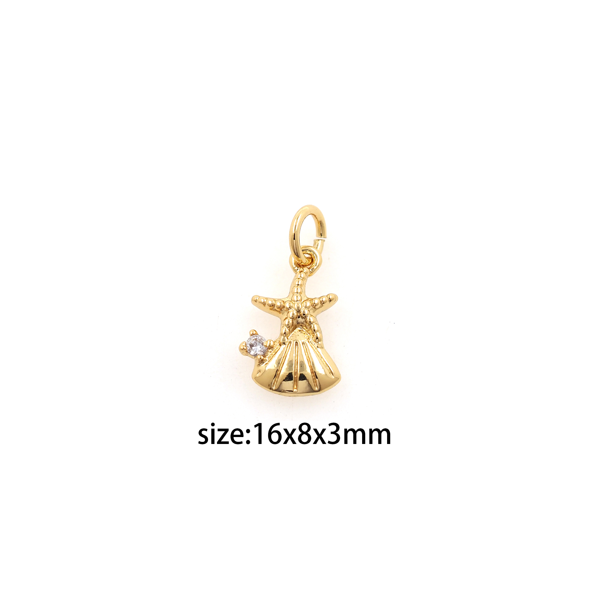 18K Gold Filled Scallop Pendant,CZ Micro Pave Star Shell Charm Earrings Necklace for DIY Jewelry Making Supply