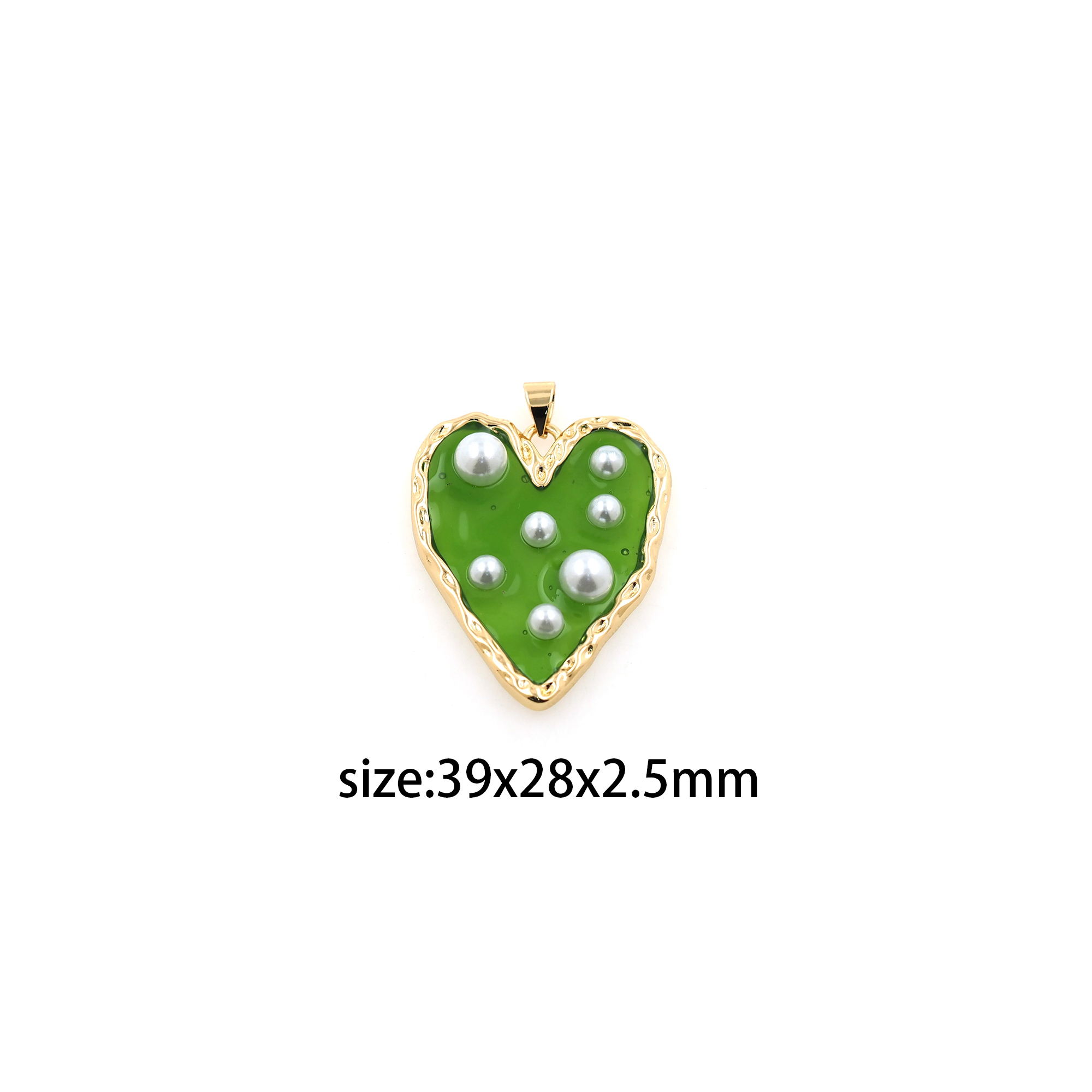 18K Gold Filled Heart Pendant,Enamel Pearl Heart Charm Earrings Necklace for DIY Jewelry Making Supply
