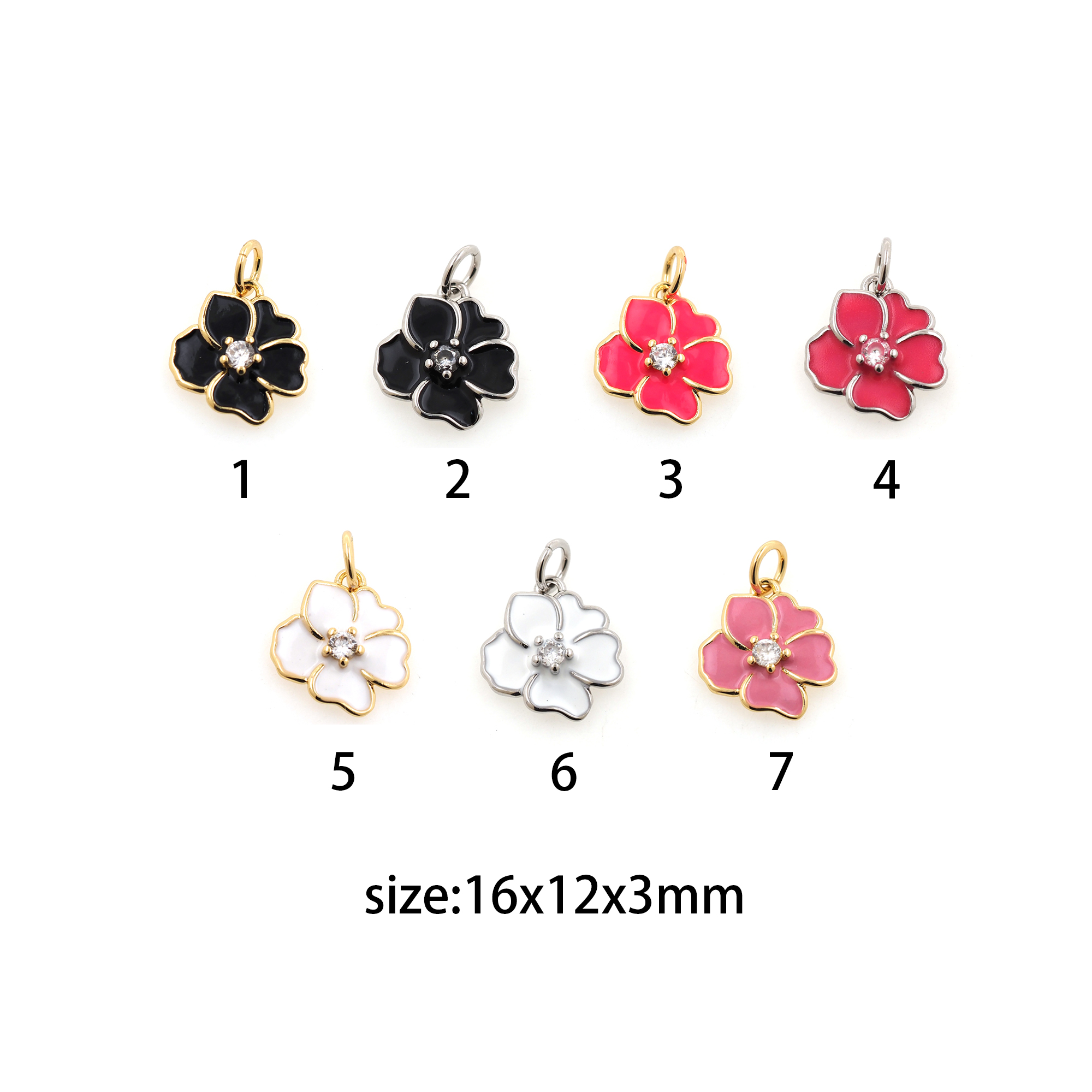 18K Gold Filled Flower Pendant,Enamel Flower Charm Earrings Necklace for DIY Jewelry Making Supply