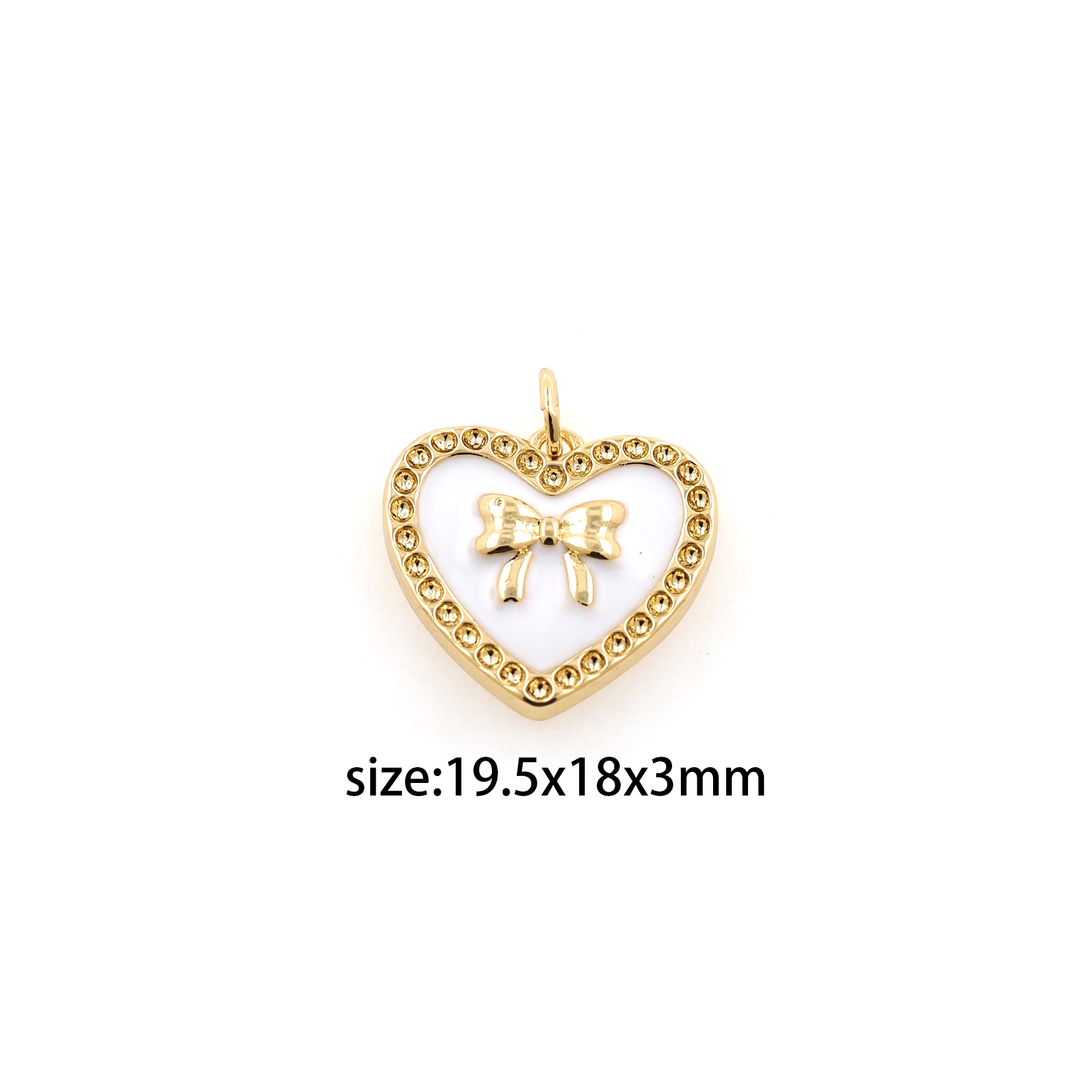18K Gold Filled Heart Pendant,Enamel Heart Bow Charm Earrings Necklace for DIY Jewelry Making Supply