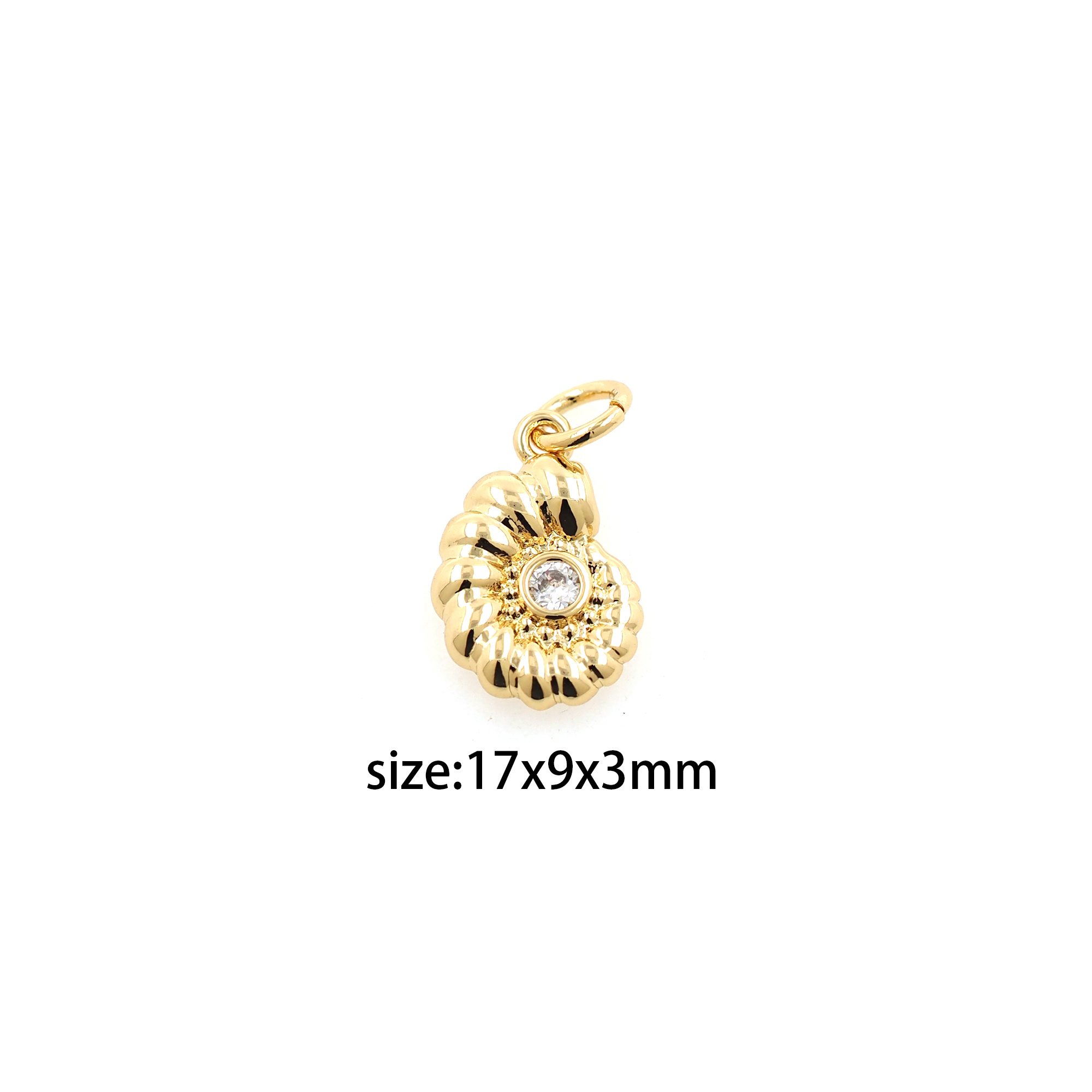 18K Gold Filled Conch Shell Pendant,CZ Micro Pave Shell Charm Earrings Necklace for DIY Jewelry Making Supply