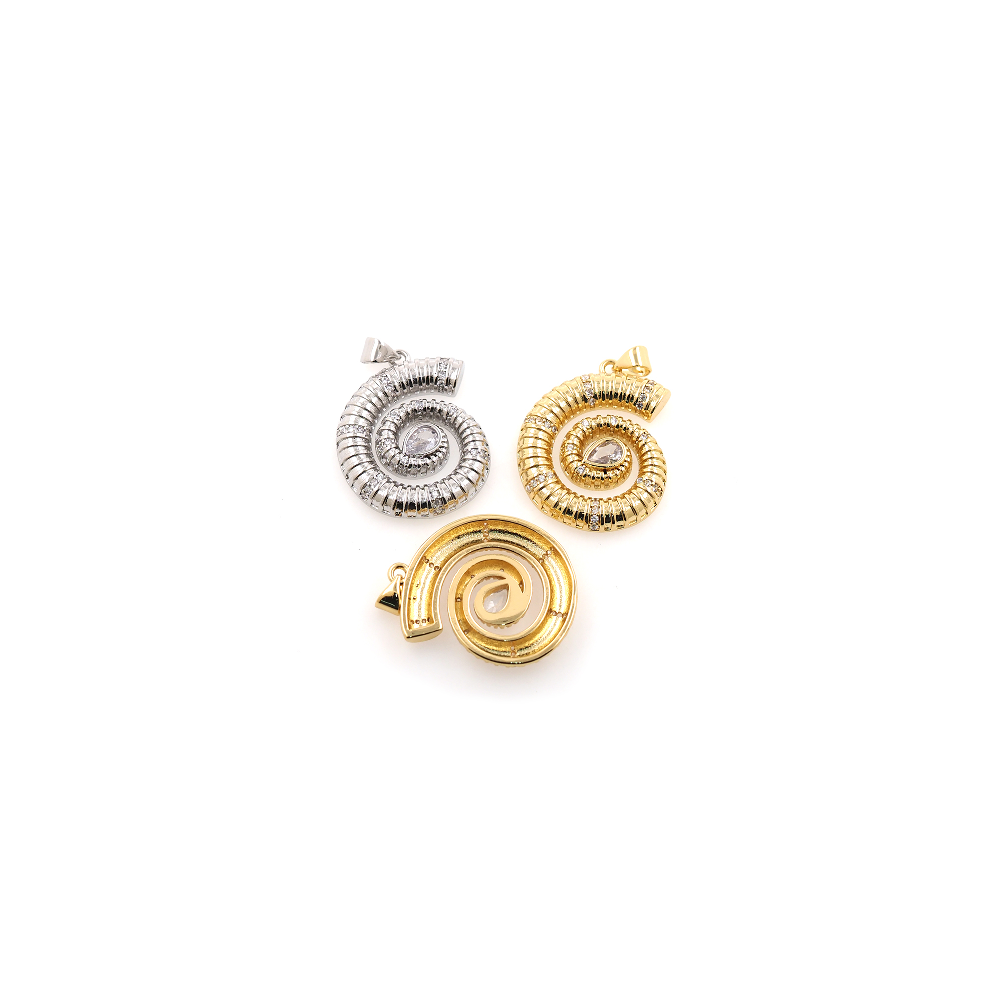 18K Gold Filled Conch Shell Pendant,CZ Micro Pave Shell Charm Earrings Necklace for DIY Jewelry Making Supply