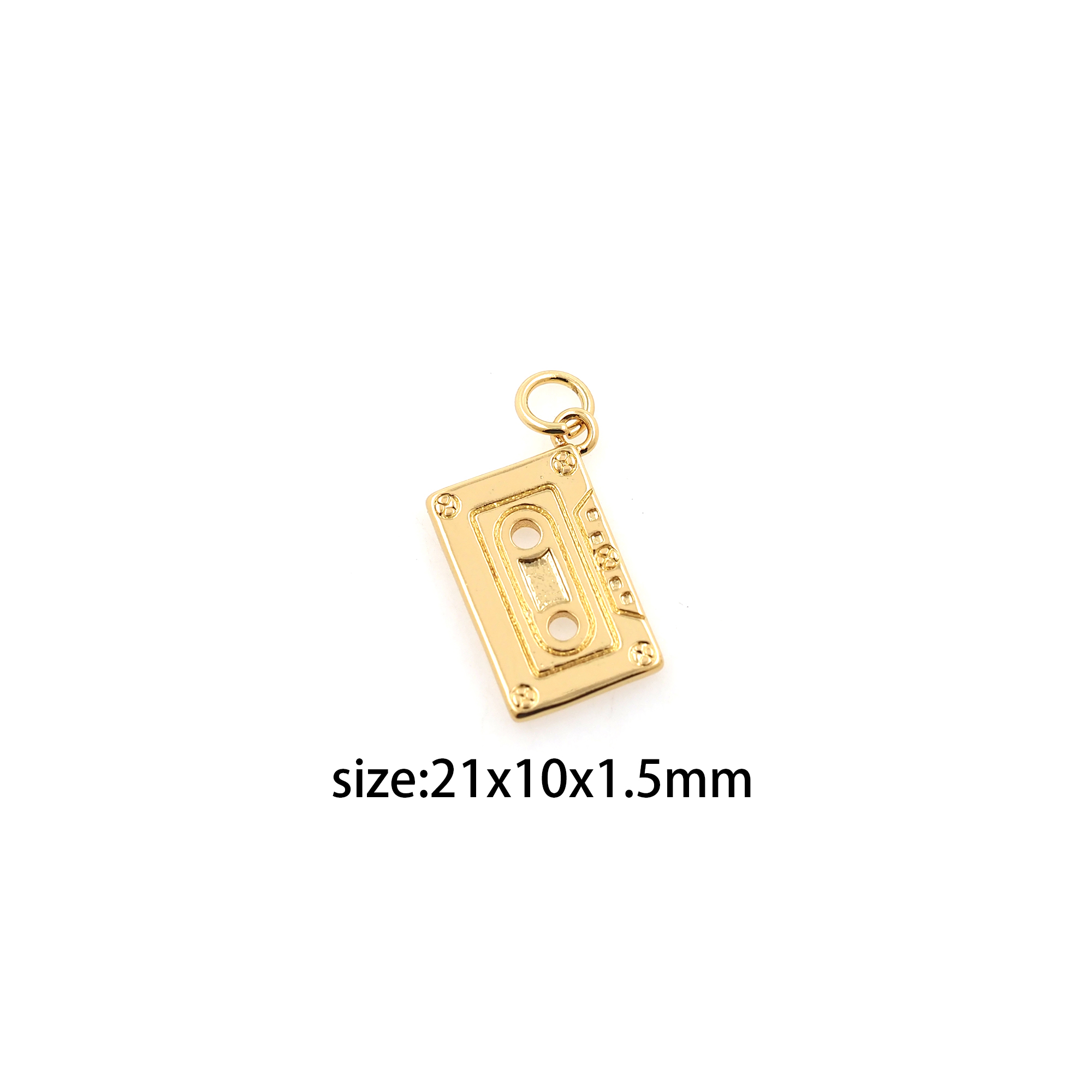 18K Gold Filled Tape Pendant,Dainty Cassette Tape Charm Earrings Necklace for DIY Jewelry Making Supply