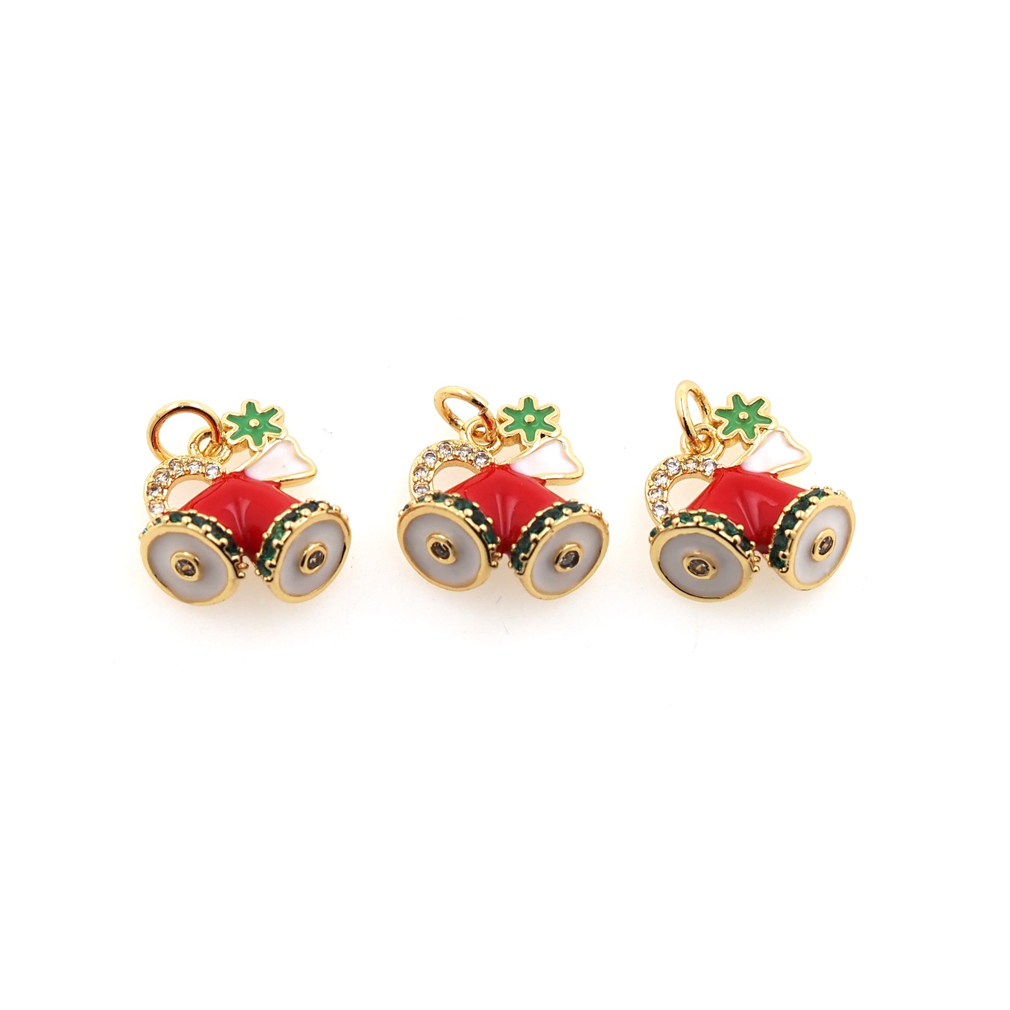 18K Gold Filled Christmas Bells Pendant,Enamel Christmas Charm Earrings Necklace for DIY Jewelry Making Supply