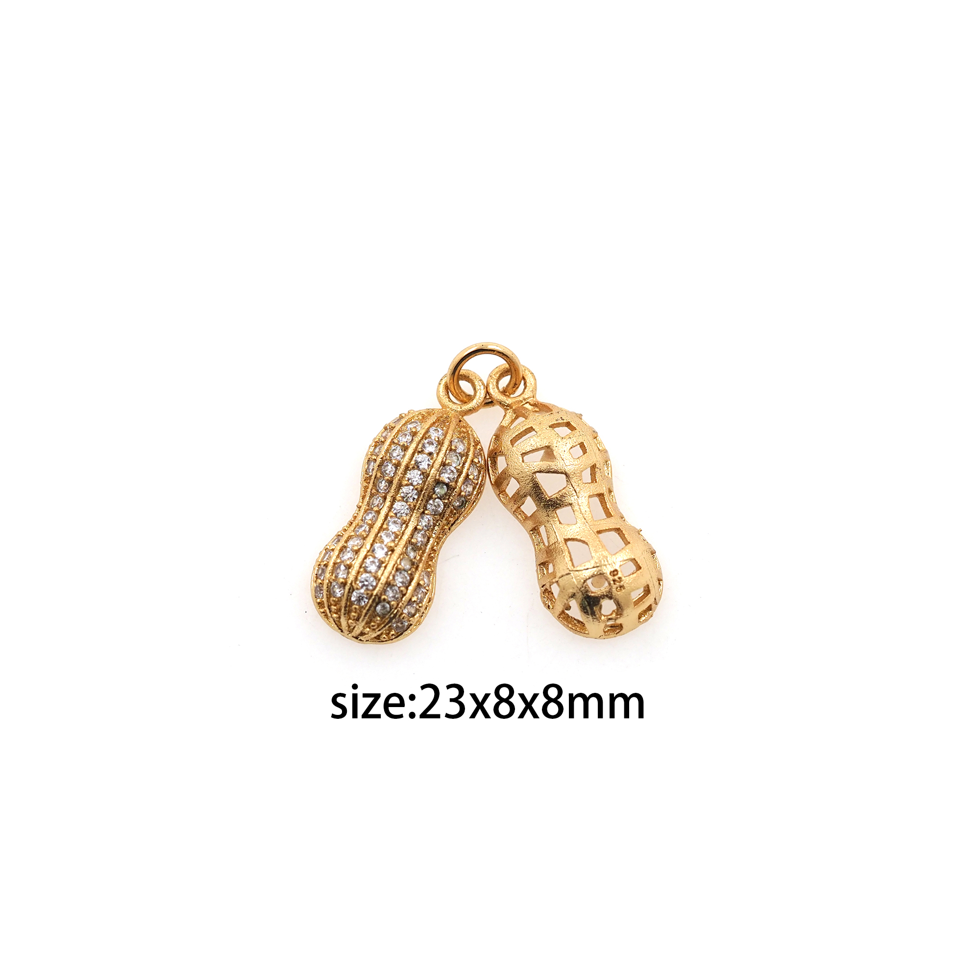 18K Gold Filled Peanut Pendant,CZ Micro Pave Peanut Charm Earrings Necklace for DIY Jewelry Making Supply