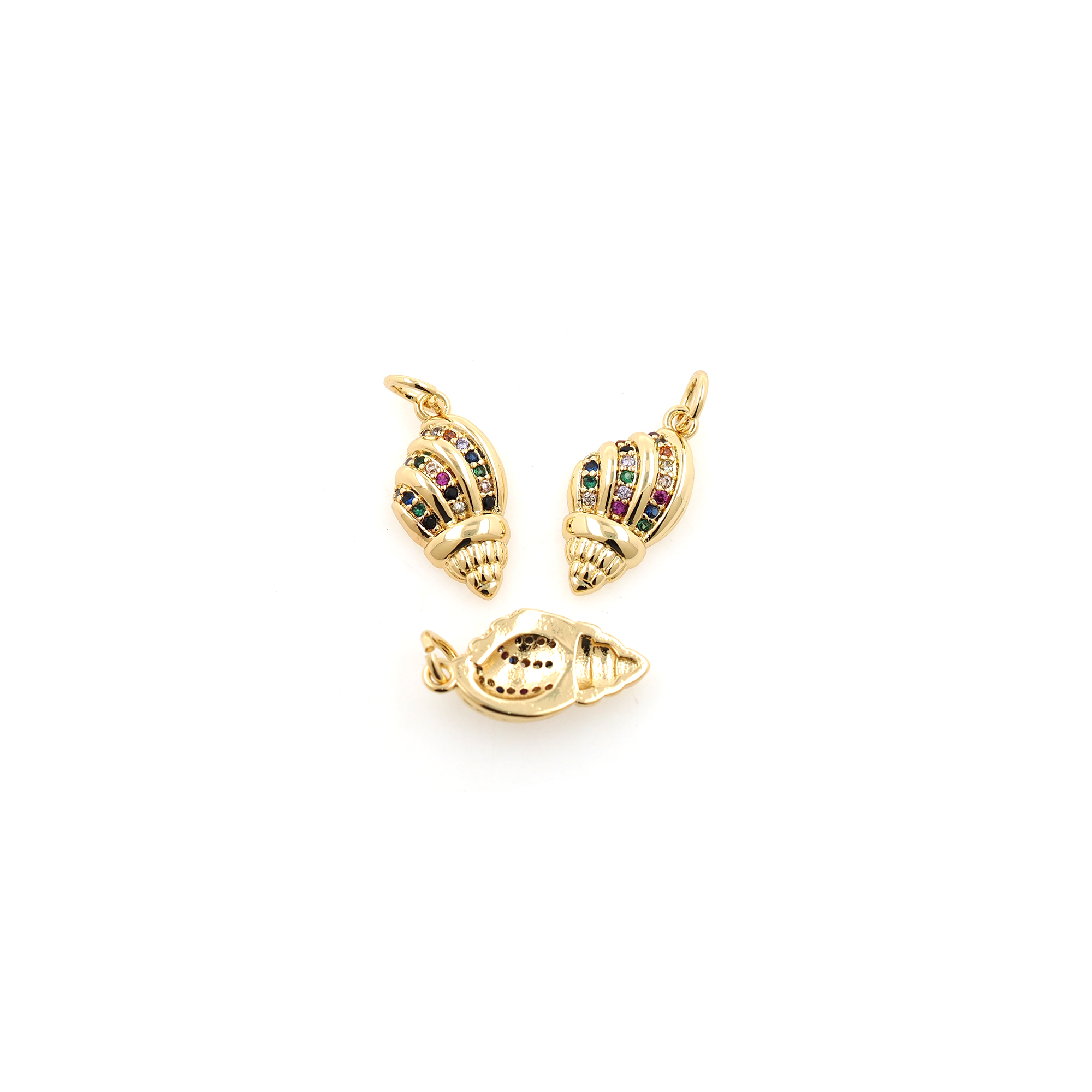 18K Gold Filled Conch Pendant,CZ Micro Pave Shell Charm Earrings Necklace for DIY Jewelry Making Supply