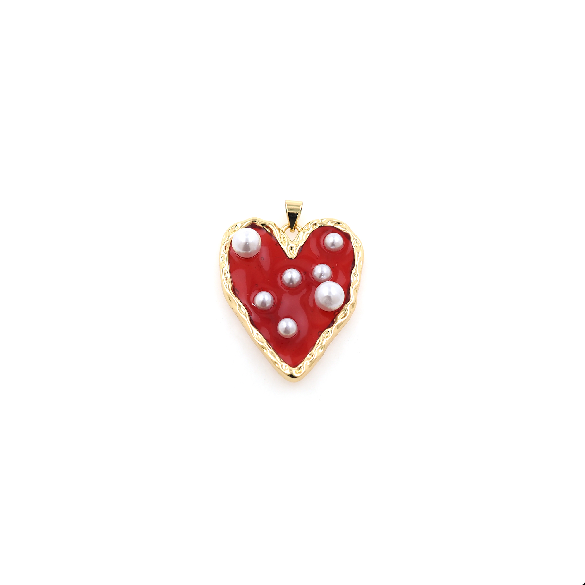 18K Gold Filled Heart Pendant,Enamel Pearl Heart Charm Earrings Necklace for DIY Jewelry Making Supply