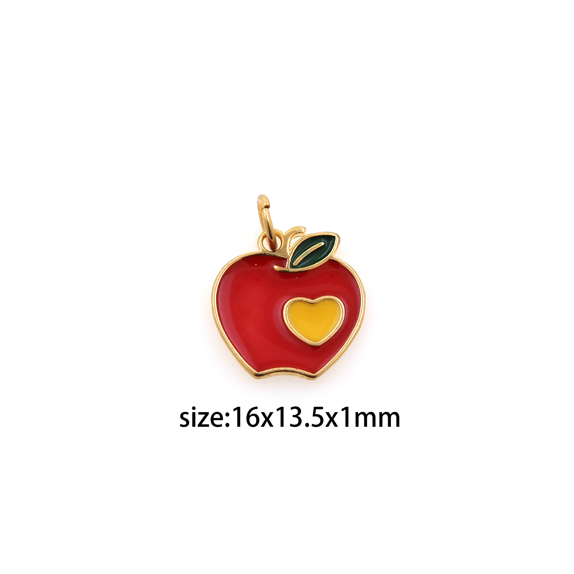 18K Gold Filled Apple Pendant,Fruit Charm,Enamel Apple Earrings Necklace for DIY Jewelry Making Supply
