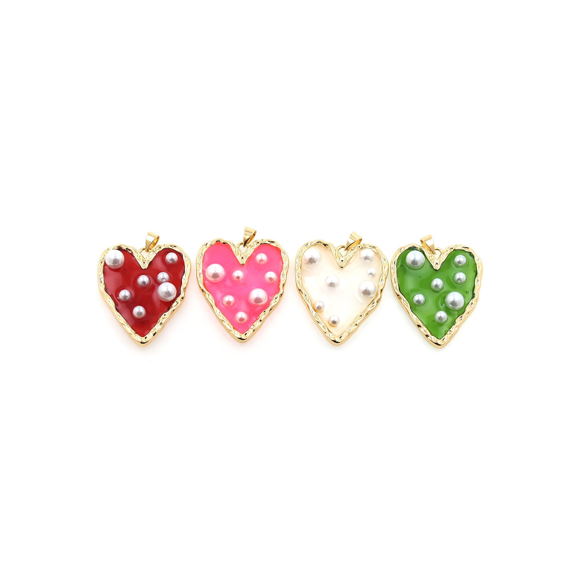 18K Gold Filled Heart Pendant,Enamel Pearl Heart Charm Earrings Necklace for DIY Jewelry Making Supply