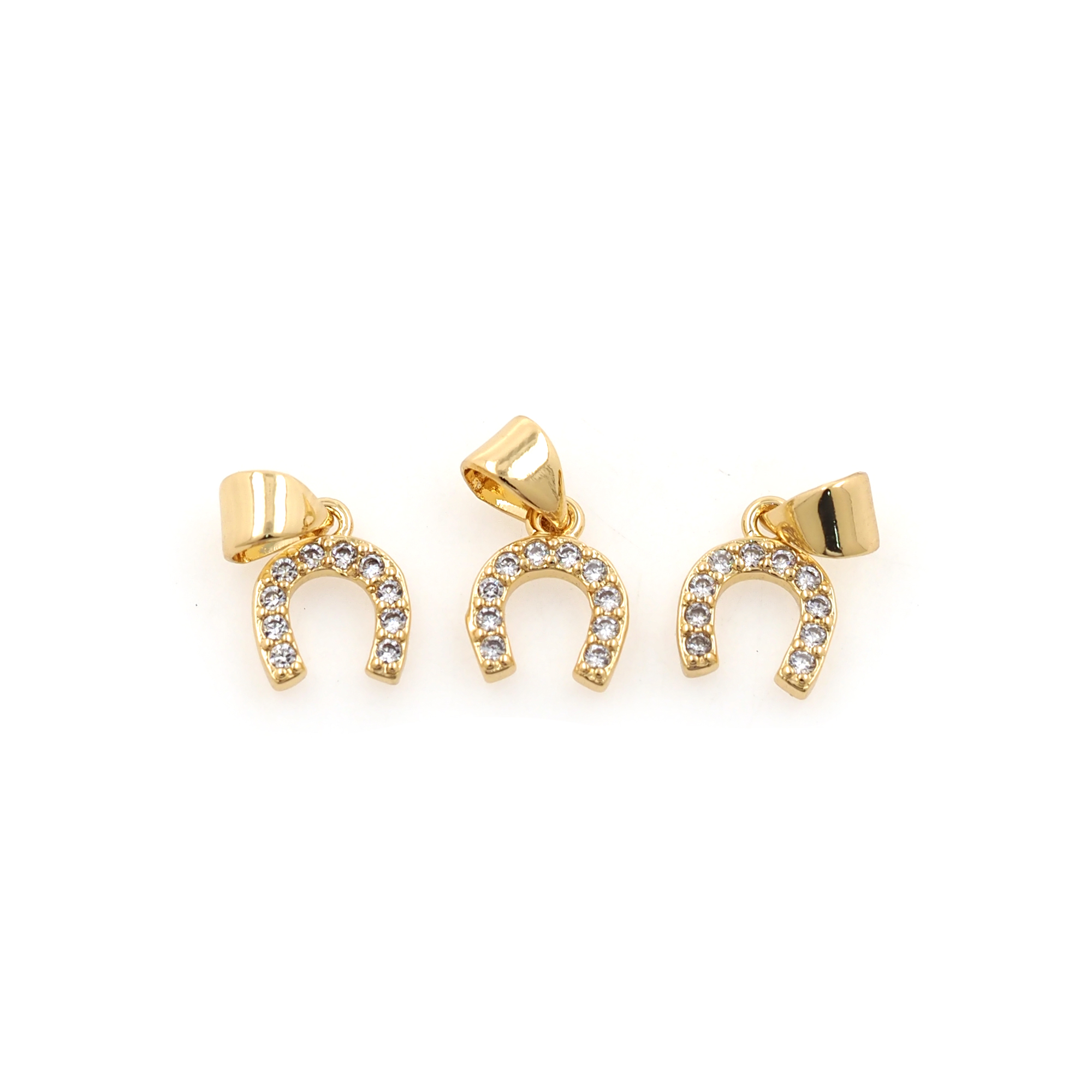 18K Gold Filled Horseshoe Pendant,CZ Micro Pave Horseshoe Charm Earrings Necklace for DIY Jewelry Making Supply