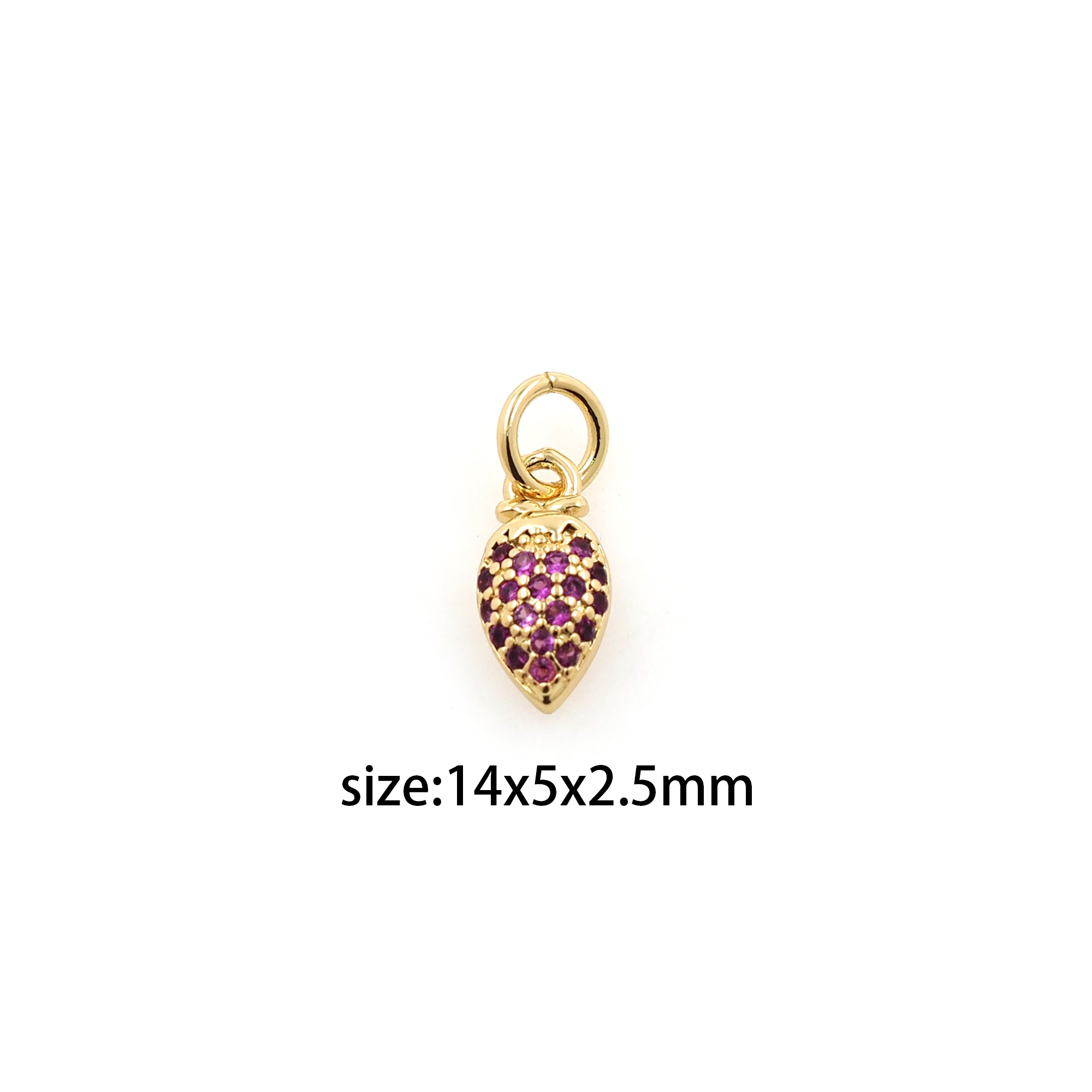 18K Gold Filled Strawberry Pendant,CZ Micro Pave Tiny Fruit Charm Earrings Necklace for DIY Jewelry Making Supply