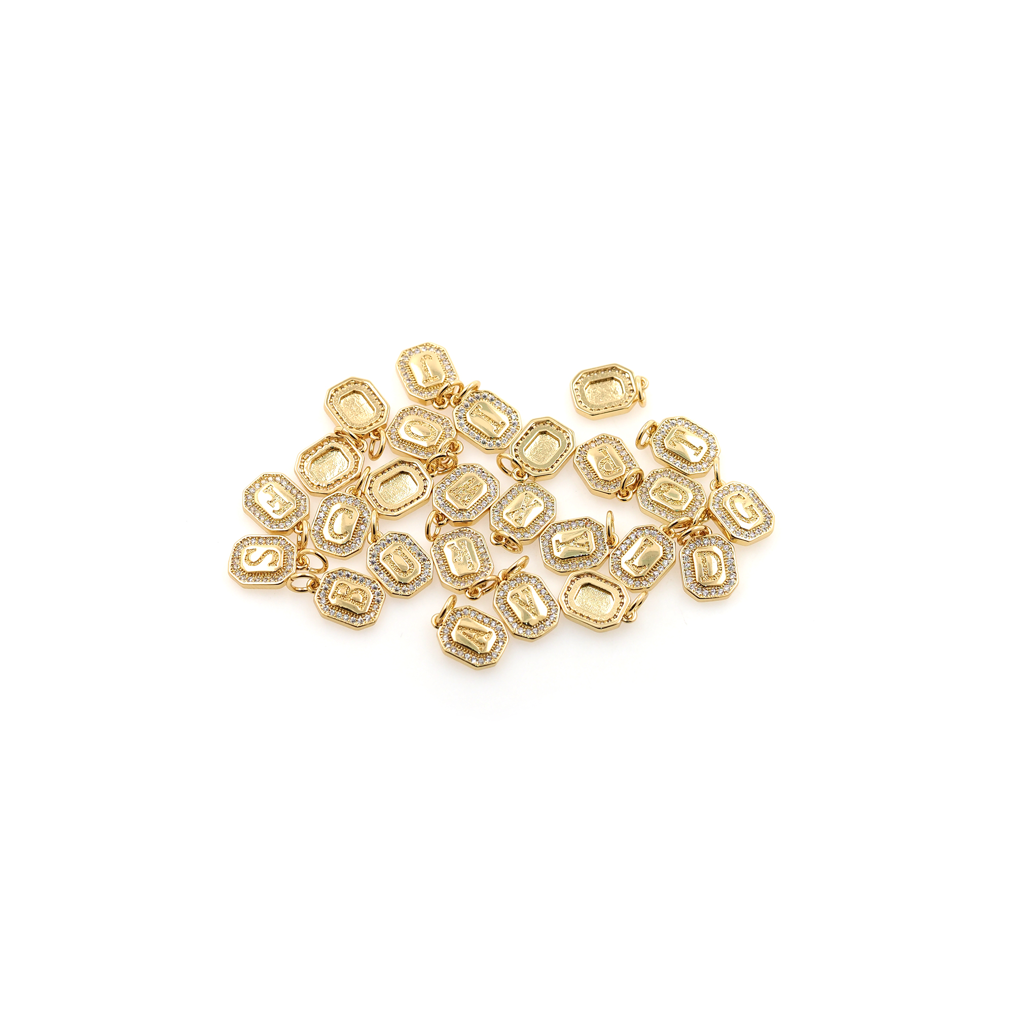 18K Gold Filled Initial Pendant,CZ Micro Pave Letter Charm Earrings Necklace for DIY Jewelry Making Supply