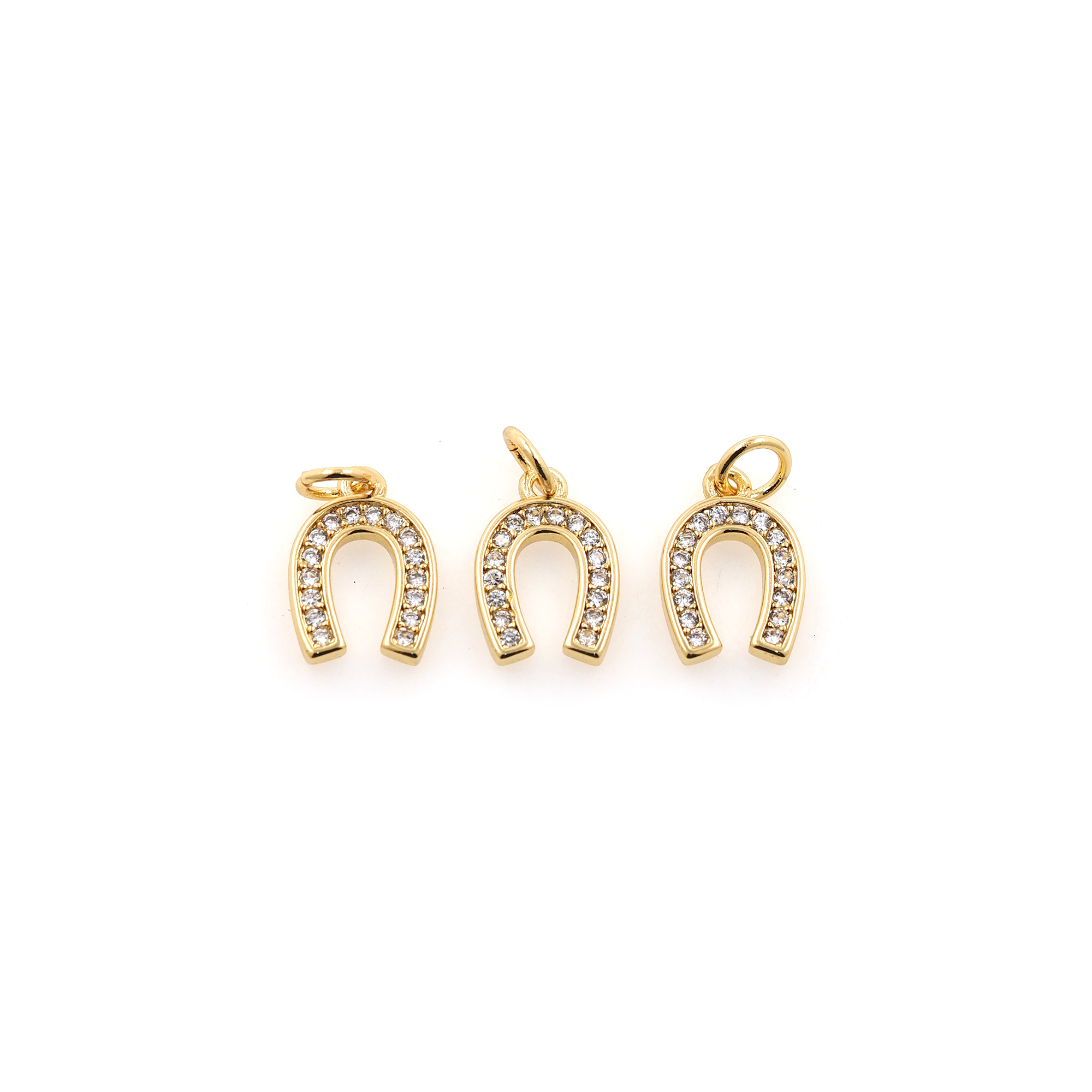 18K Gold Filled Horseshoe Pendant,CZ Micro Pave Horseshoe Charm Earrings Necklace for DIY Jewelry Making Supply