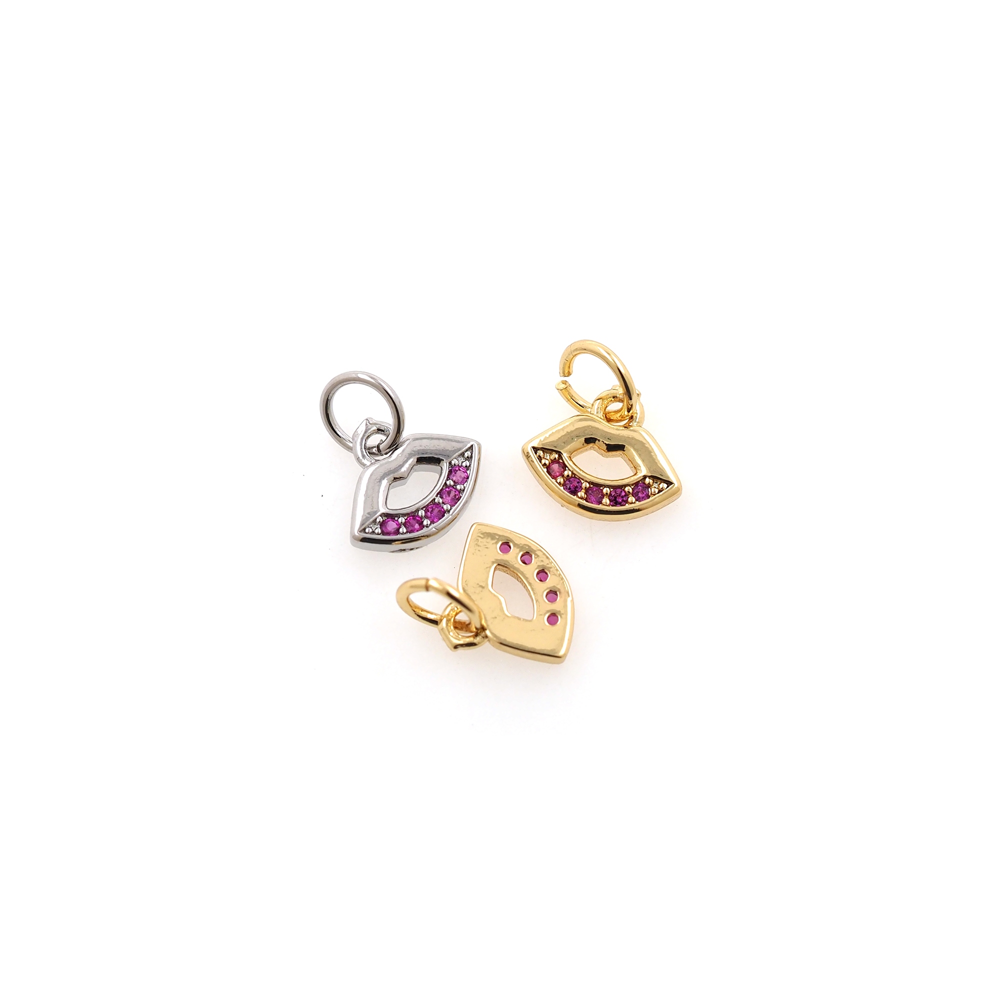 18K Gold Filled Lip Pendant,CZ Micro Pave Lip Charm Earrings Necklace for DIY Jewelry Making Supply