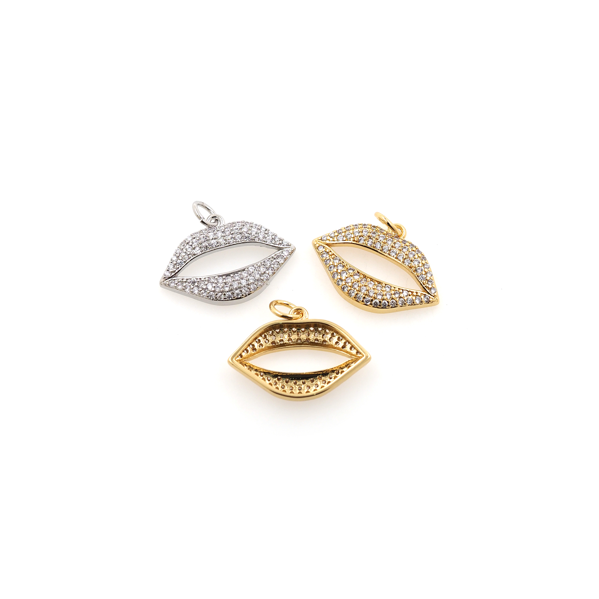 18K Gold Filled Lips Pendant,CZ Micro Pave Lip Charm Earrings Necklace for DIY Jewelry Making Supply