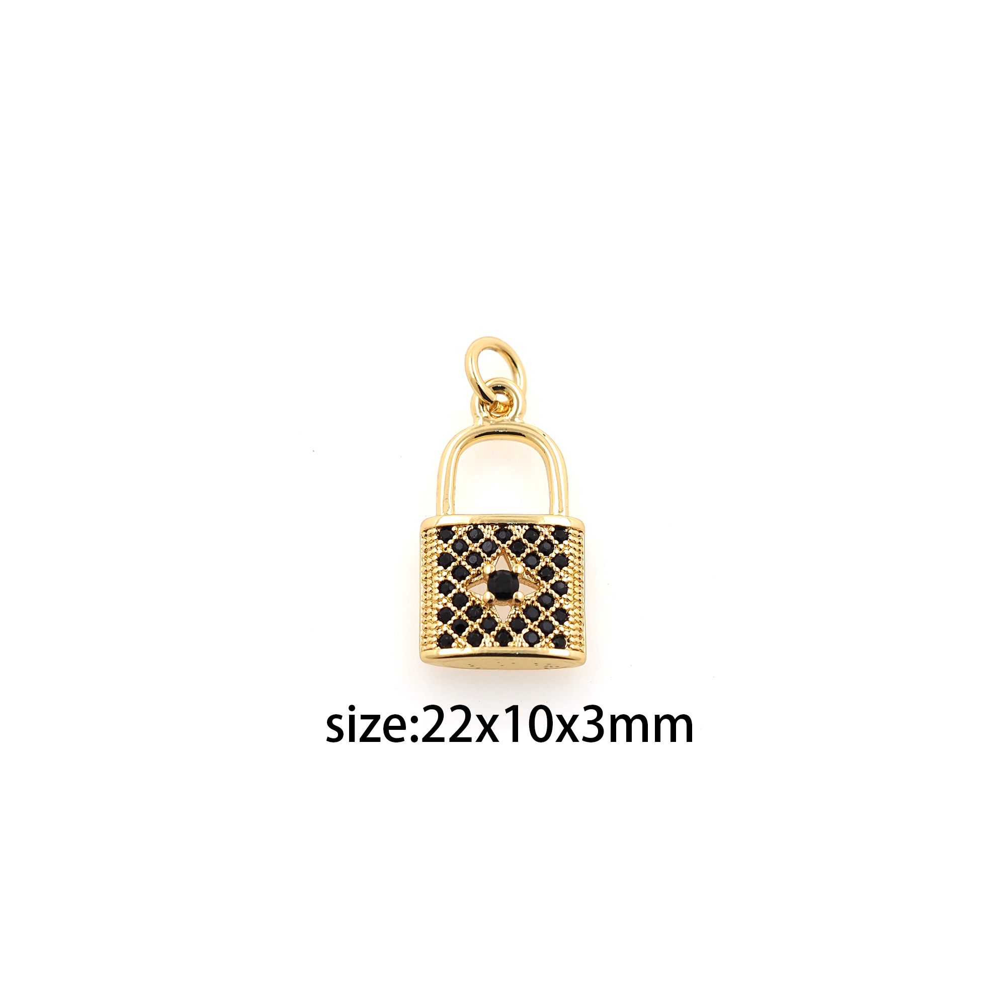18K Gold Filled Lock Pendant,CZ Micro Pave Lock Charm Earrings Necklace for DIY Jewelry Making Supply