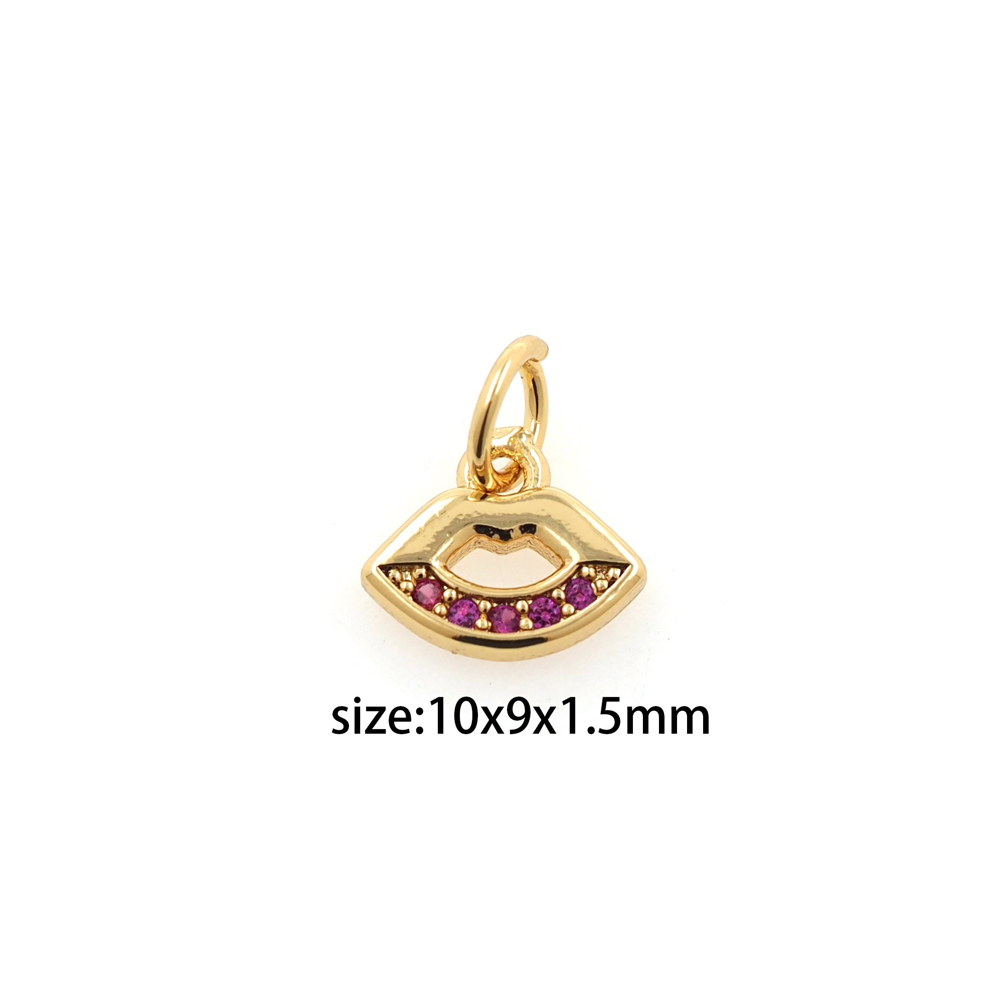18K Gold Filled Lip Pendant,CZ Micro Pave Lip Charm Earrings Necklace for DIY Jewelry Making Supply