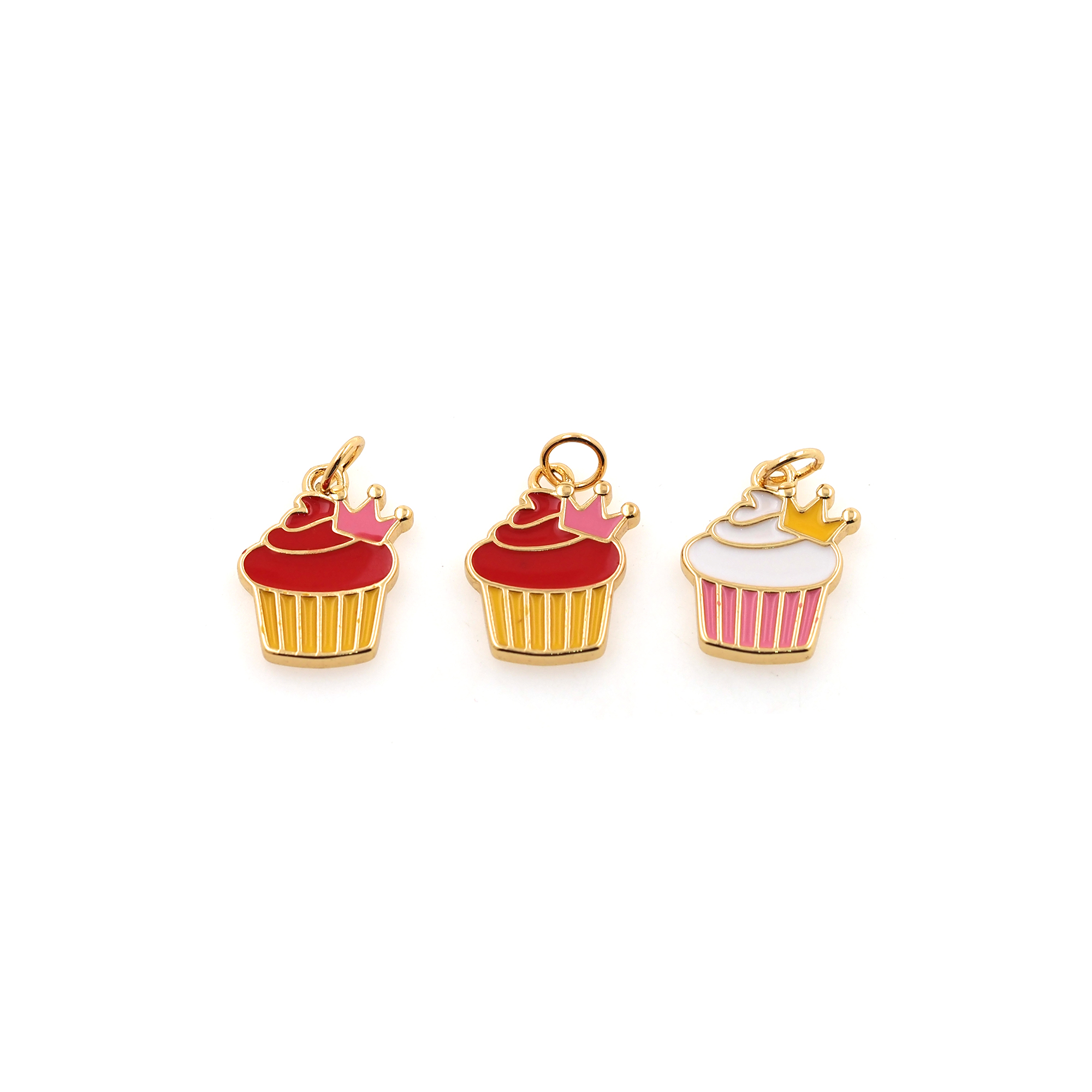 18K Gold Filled Cake Pendant,Enamel Cake Charm Earrings Necklace for DIY Jewelry Making Supply