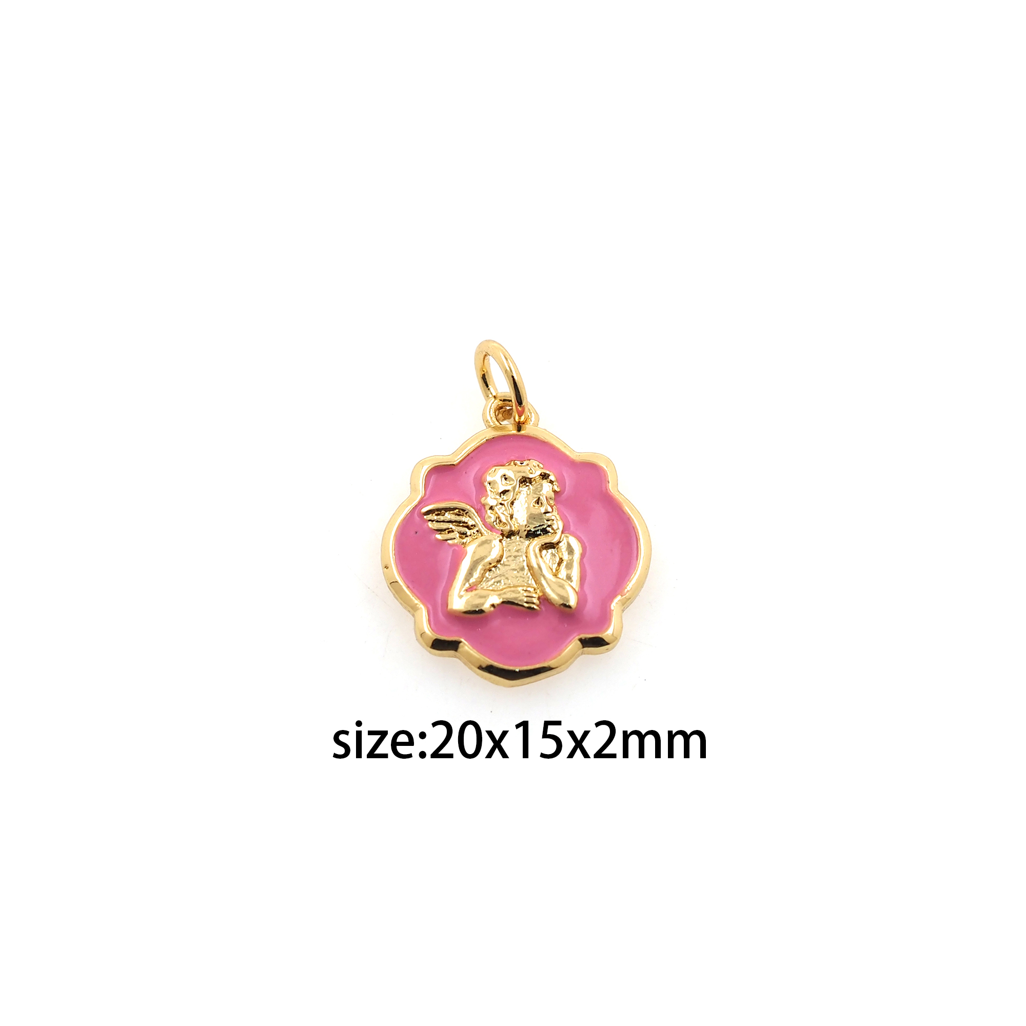 18K Gold Filled Angel Pendant,Enamel Cute Angel Charm Earrings Necklace for DIY Jewelry Making Supply