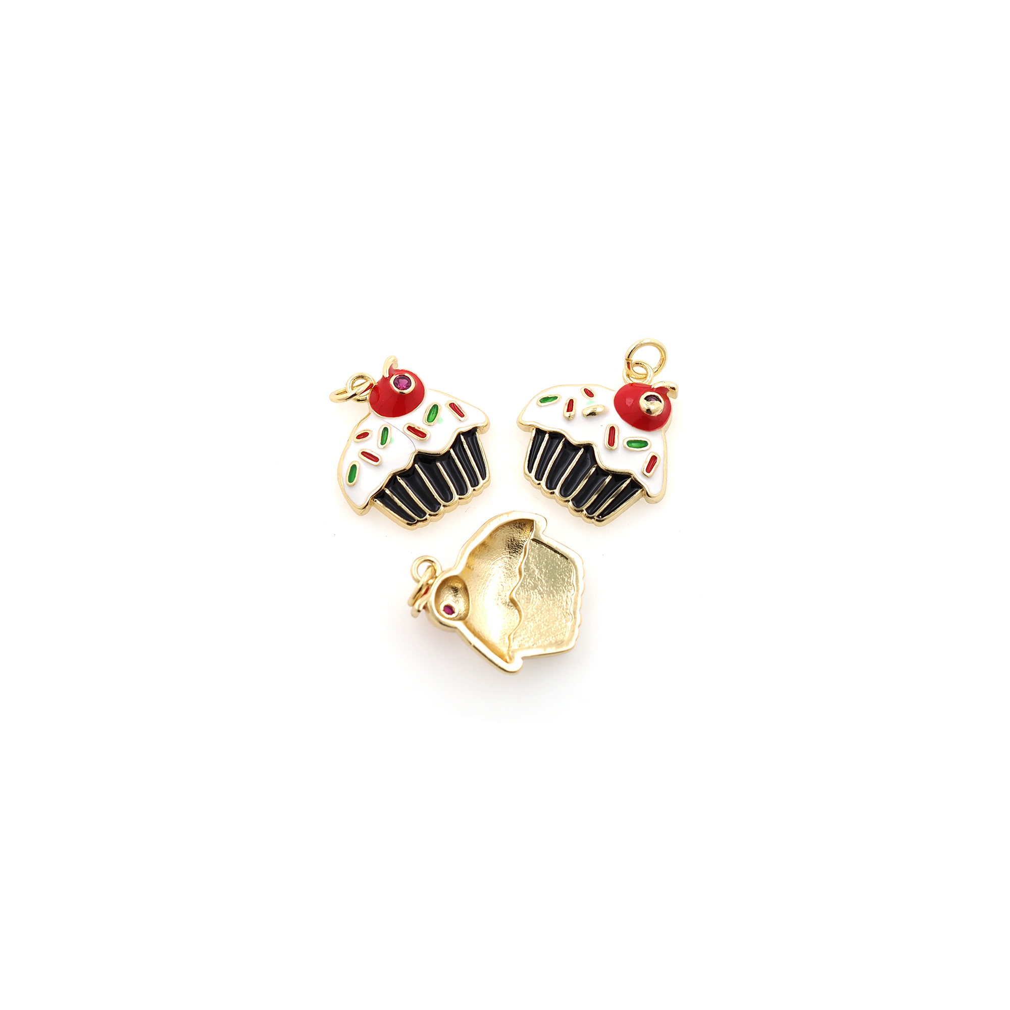 18K Gold Filled Cake Pendant,Enamel Dessert Charm Earrings Necklace for DIY Jewelry Making Supply