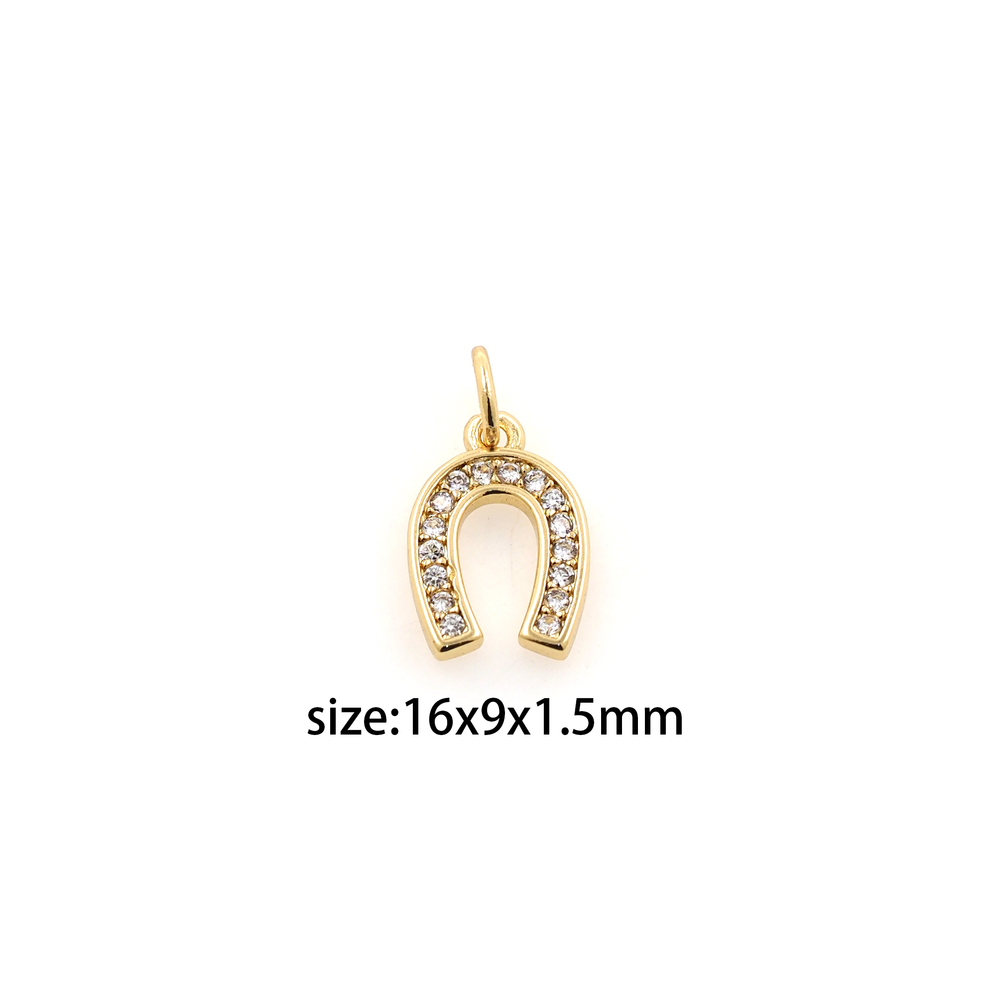 18K Gold Filled Horseshoe Pendant,CZ Micro Pave Horseshoe Charm Earrings Necklace for DIY Jewelry Making Supply