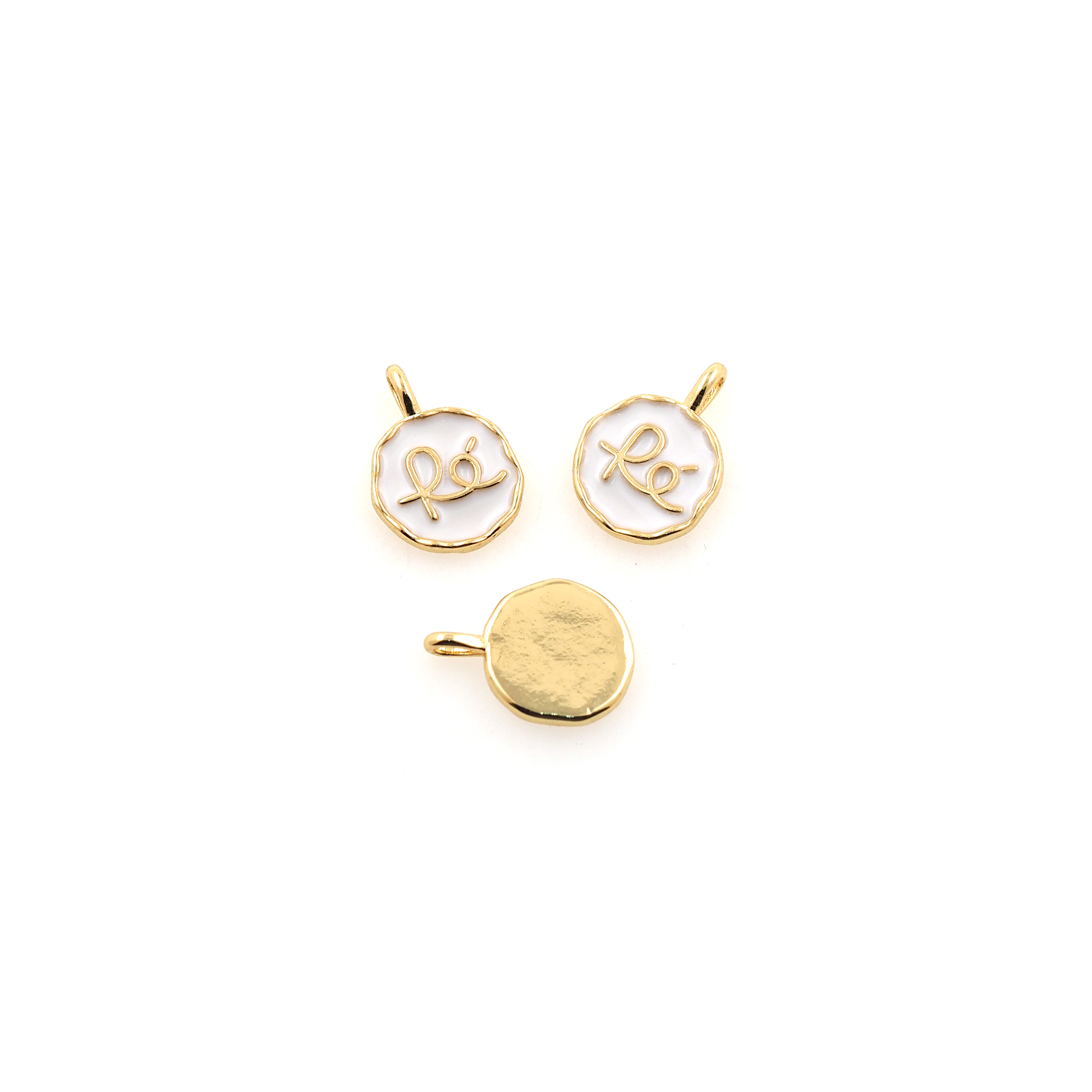 18K Gold Filled Fe Pendant,Enamel Round Fe Charm Earrings Necklace for DIY Jewelry Making Supply