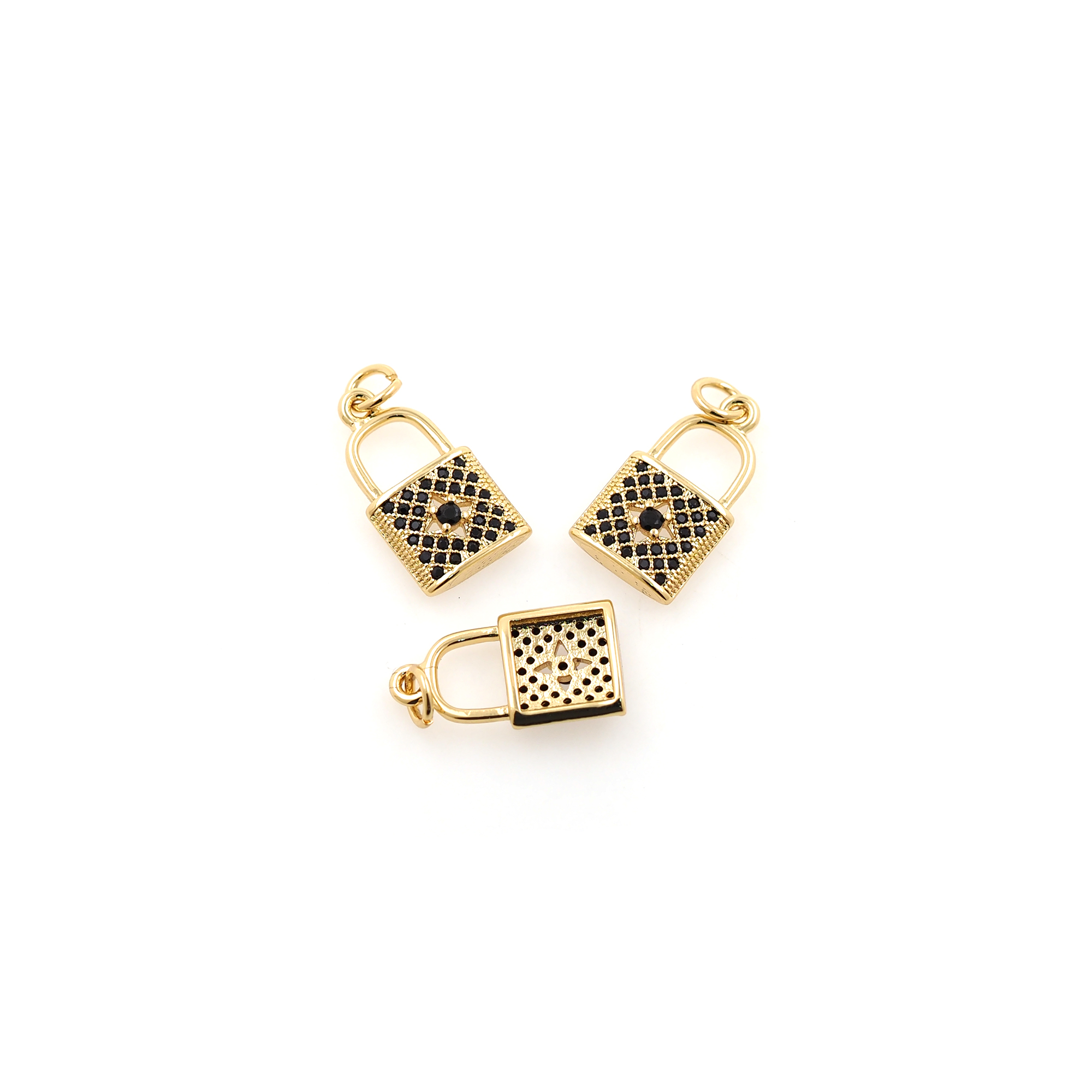 18K Gold Filled Lock Pendant,CZ Micro Pave Lock Charm Earrings Necklace for DIY Jewelry Making Supply