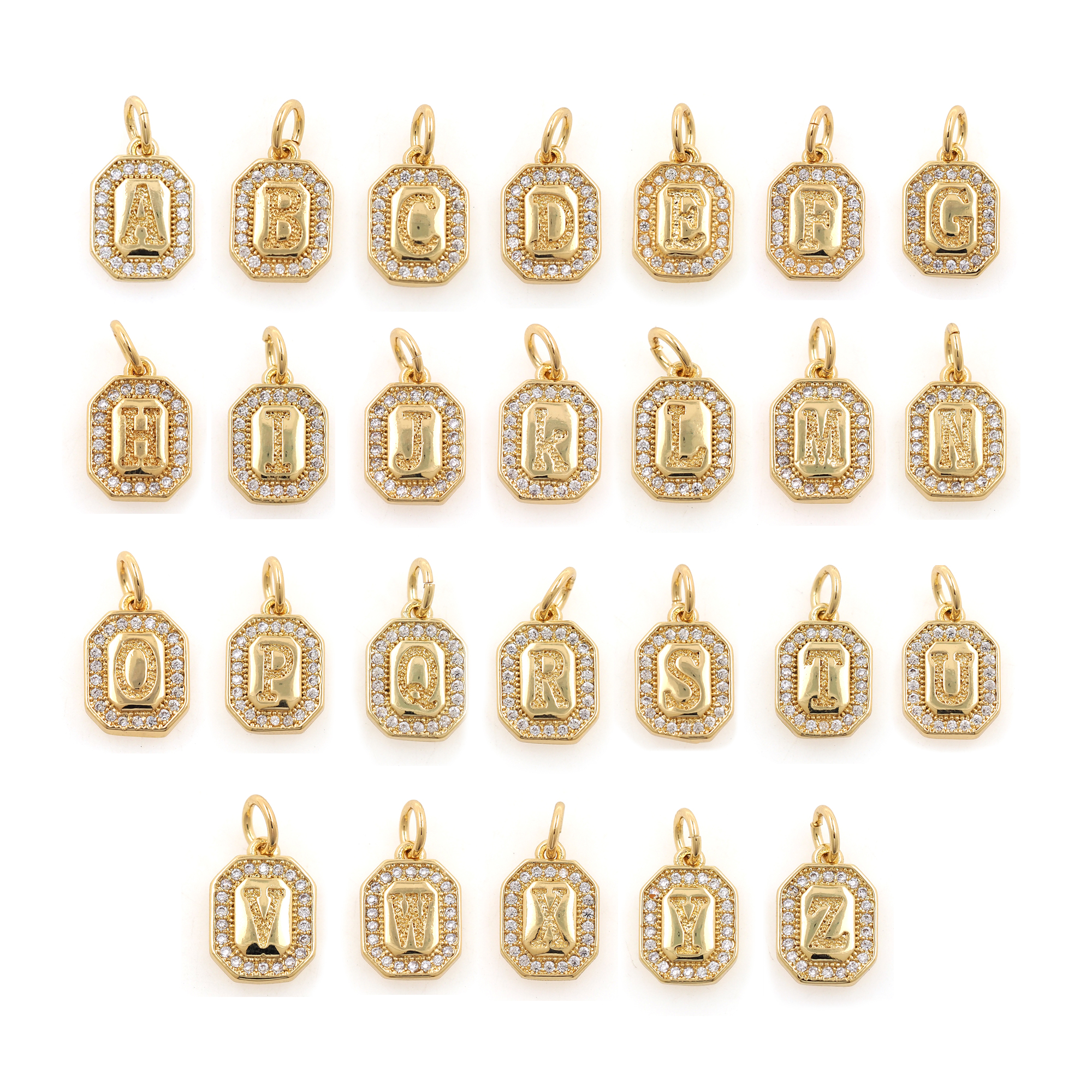 18K Gold Filled Initial Pendant,CZ Micro Pave Letter Charm Earrings Necklace for DIY Jewelry Making Supply