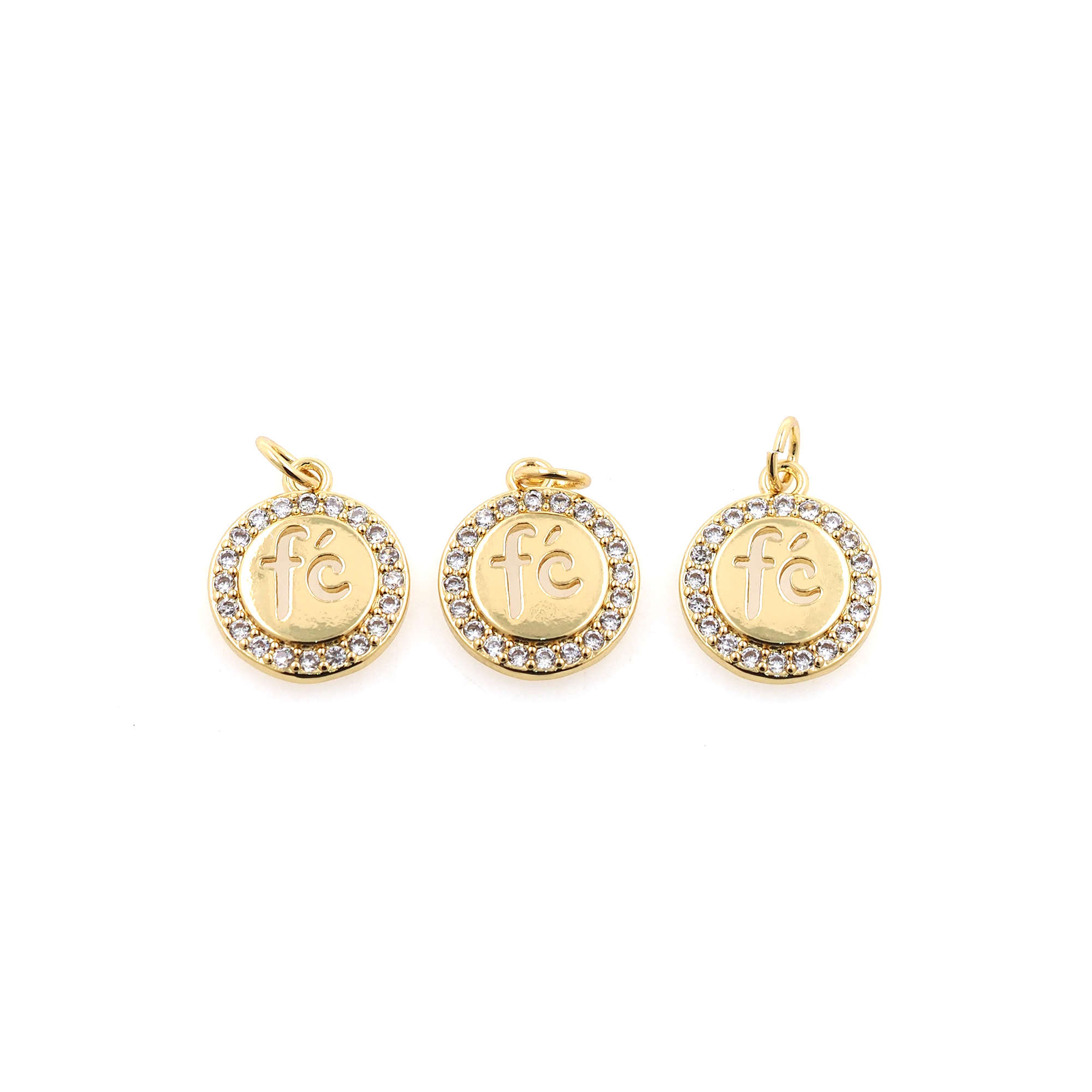 18K Gold Filled Fe Pendant,CZ Micro Pave Round Fe Charm Earrings Necklace for DIY Jewelry Making Supply