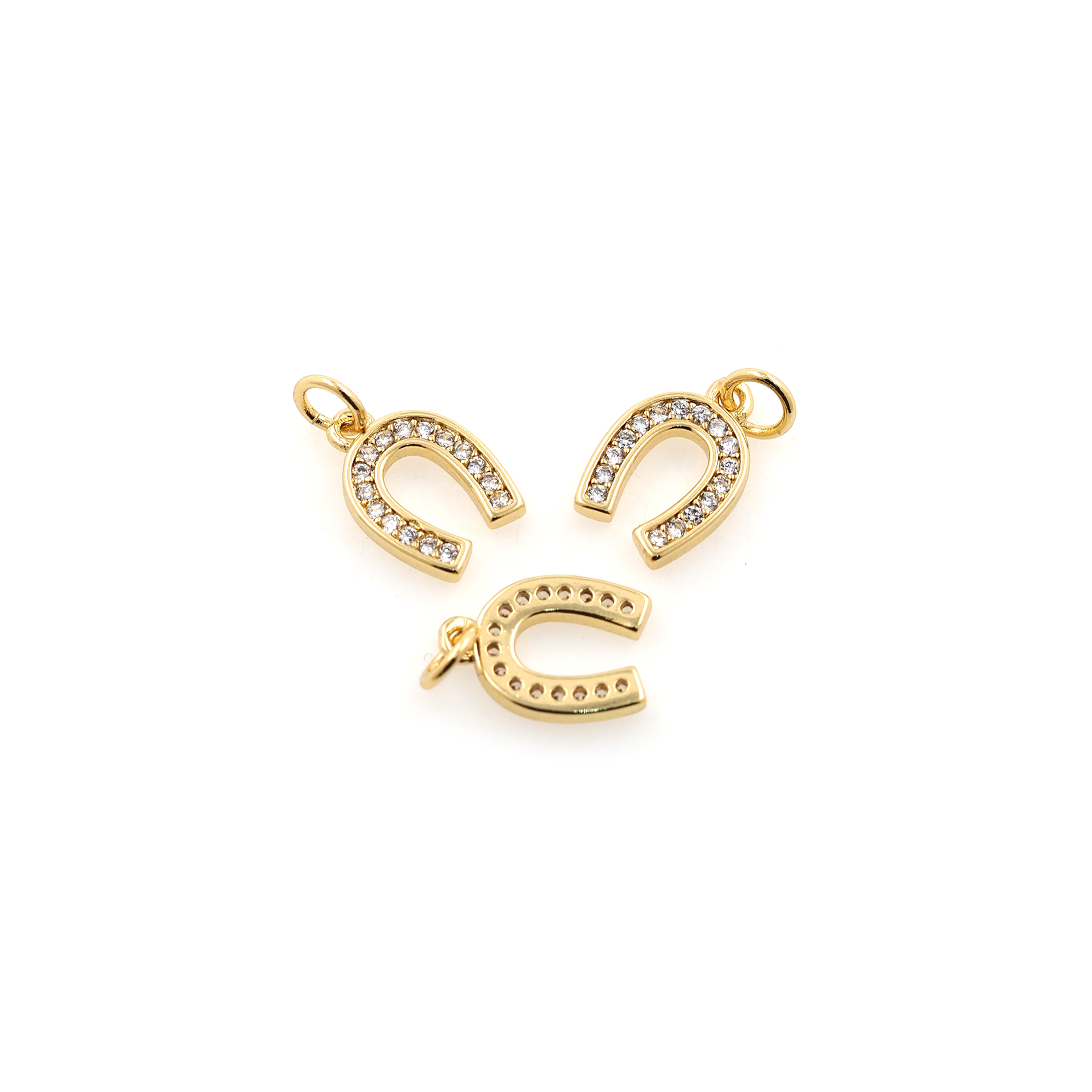 18K Gold Filled Horseshoe Pendant,CZ Micro Pave Horseshoe Charm Earrings Necklace for DIY Jewelry Making Supply