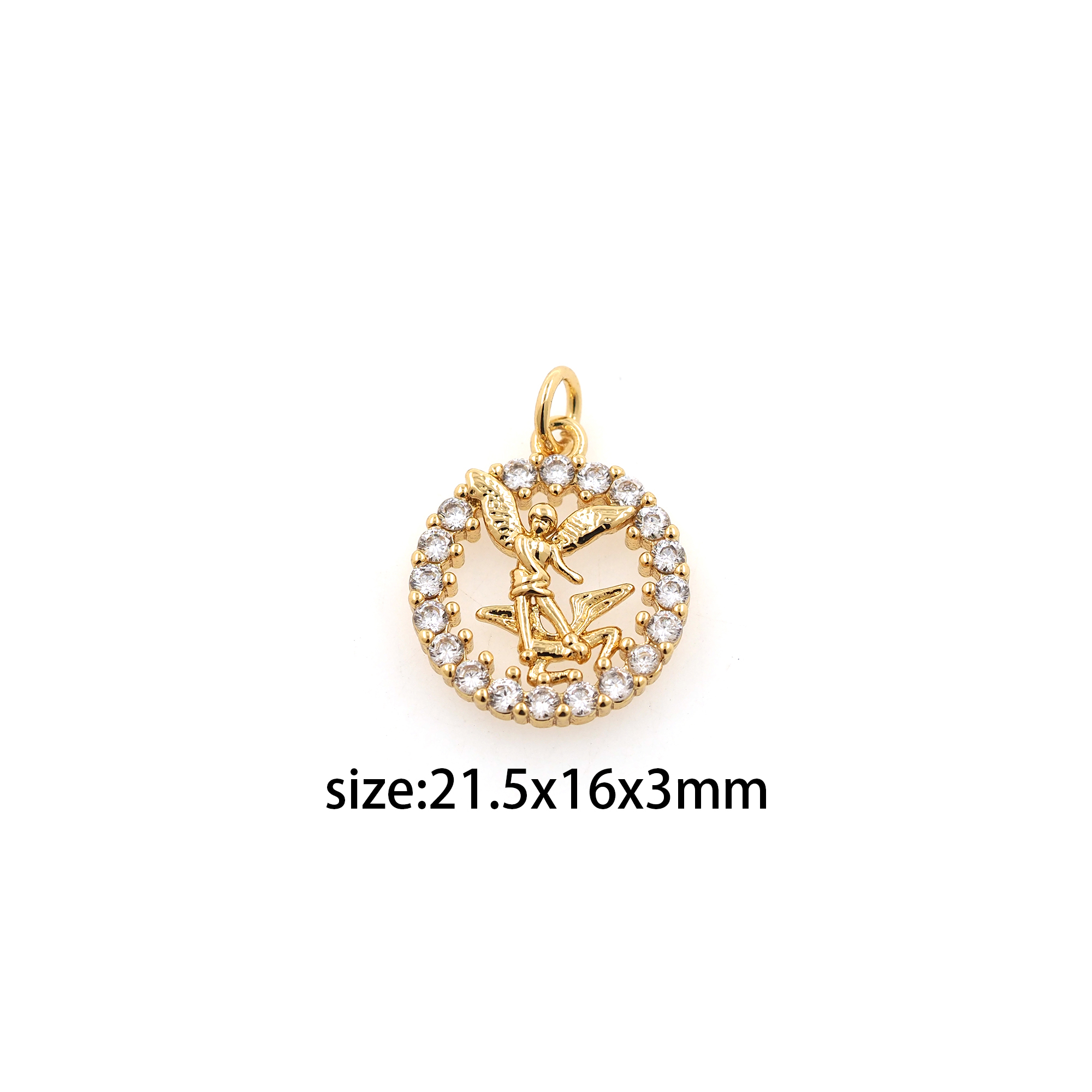 18K Gold Filled Angel Pendant,CZ Micro Pave Angel Charm Earrings Necklace for DIY Jewelry Making Supply