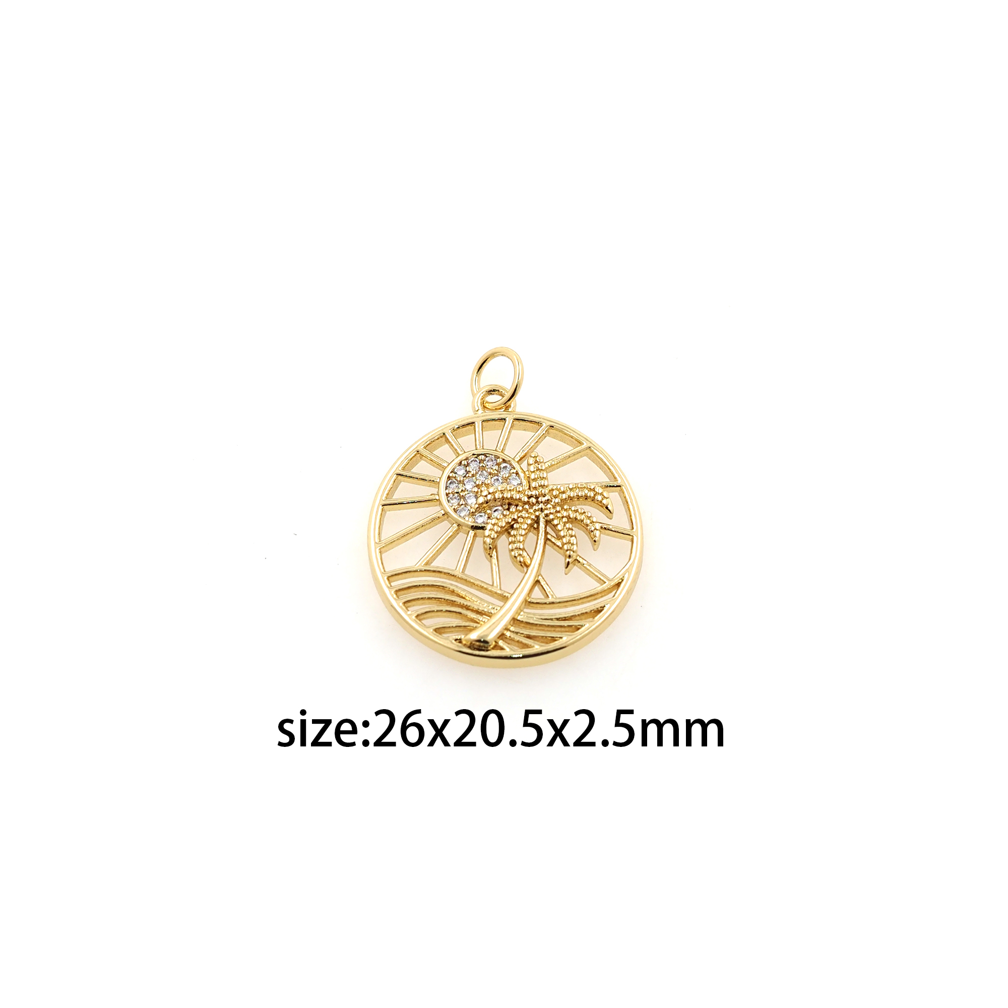 18K Gold Filled Coconut Tree Pendant,CZ Micro Pave Palm Tree Charm Earrings Necklace for DIY Jewelry Making Supply