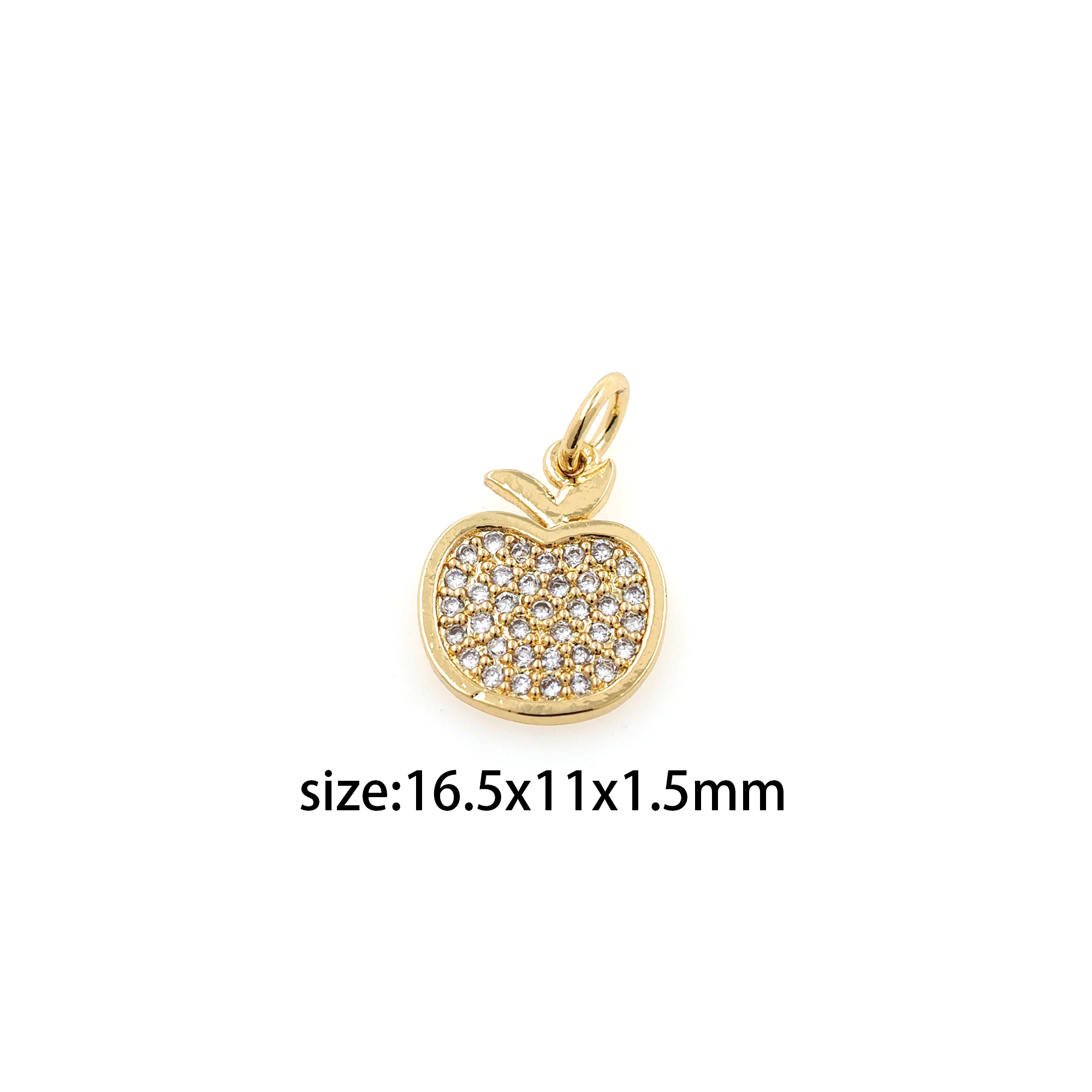 18K Gold Filled Apple Pendant,Fruit Charm,CZ Micro Pave Apple Earrings Necklace for DIY Jewelry Making Supply