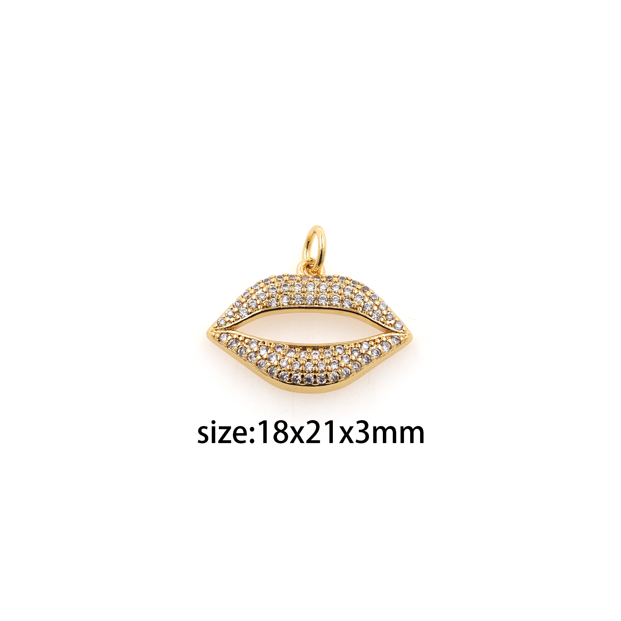 18K Gold Filled Lips Pendant,CZ Micro Pave Lip Charm Earrings Necklace for DIY Jewelry Making Supply