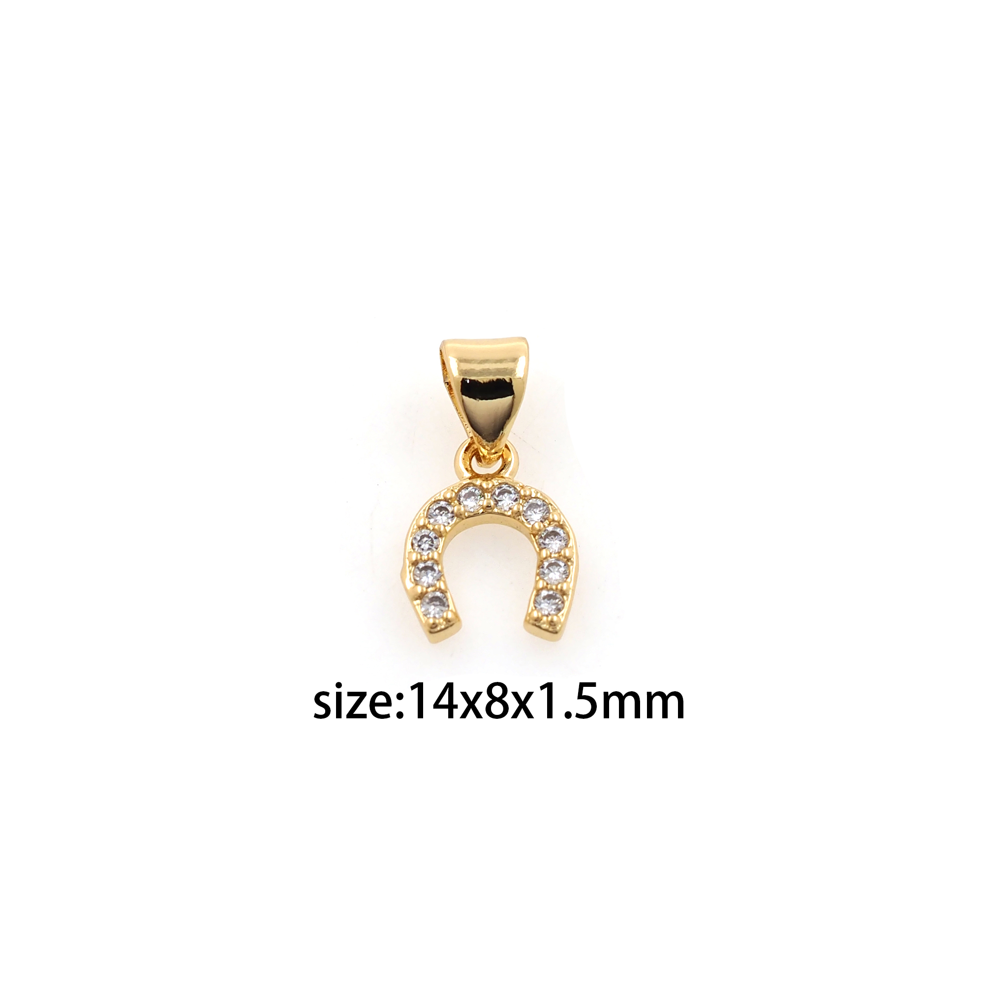 18K Gold Filled Horseshoe Pendant,CZ Micro Pave Horseshoe Charm Earrings Necklace for DIY Jewelry Making Supply