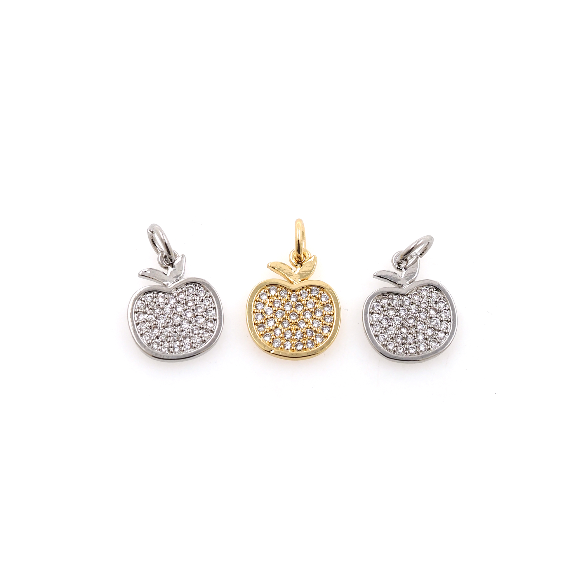18K Gold Filled Apple Pendant,Fruit Charm,CZ Micro Pave Apple Earrings Necklace for DIY Jewelry Making Supply