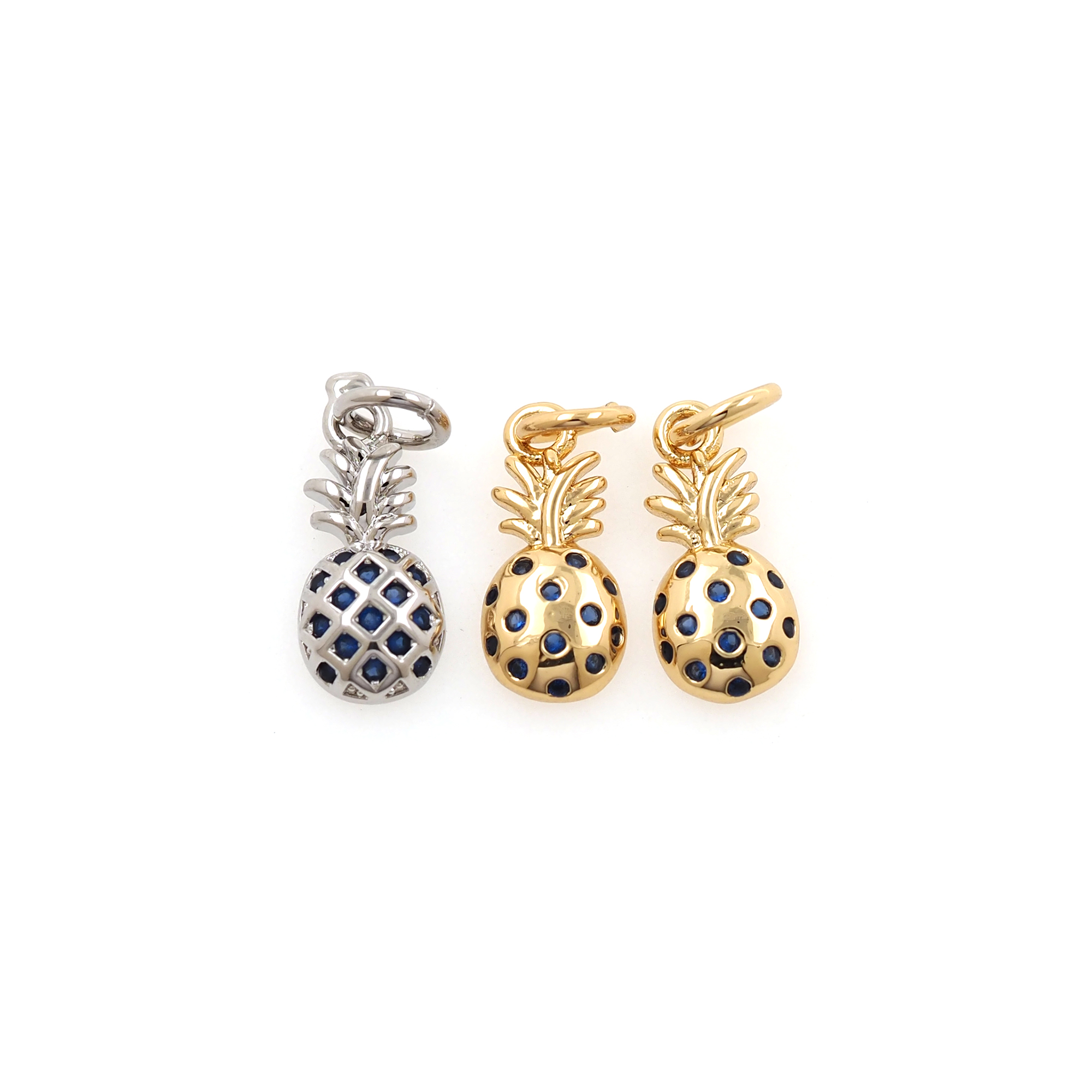 18K Gold Filled Pineapple Pendant,CZ Micro Pave Fruit Charm Earrings Necklace for DIY Jewelry Making Supply