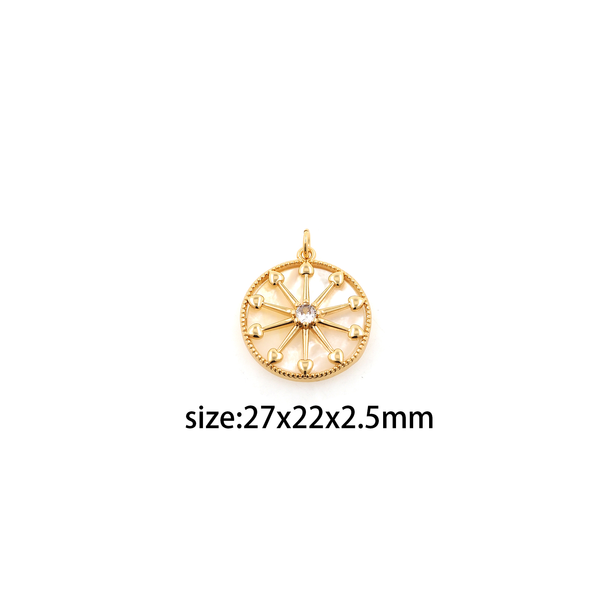 18K Gold Filled Round Pendant,CZ Micro Pave Round Heart Earrings Necklace for DIY Jewelry Making Supply