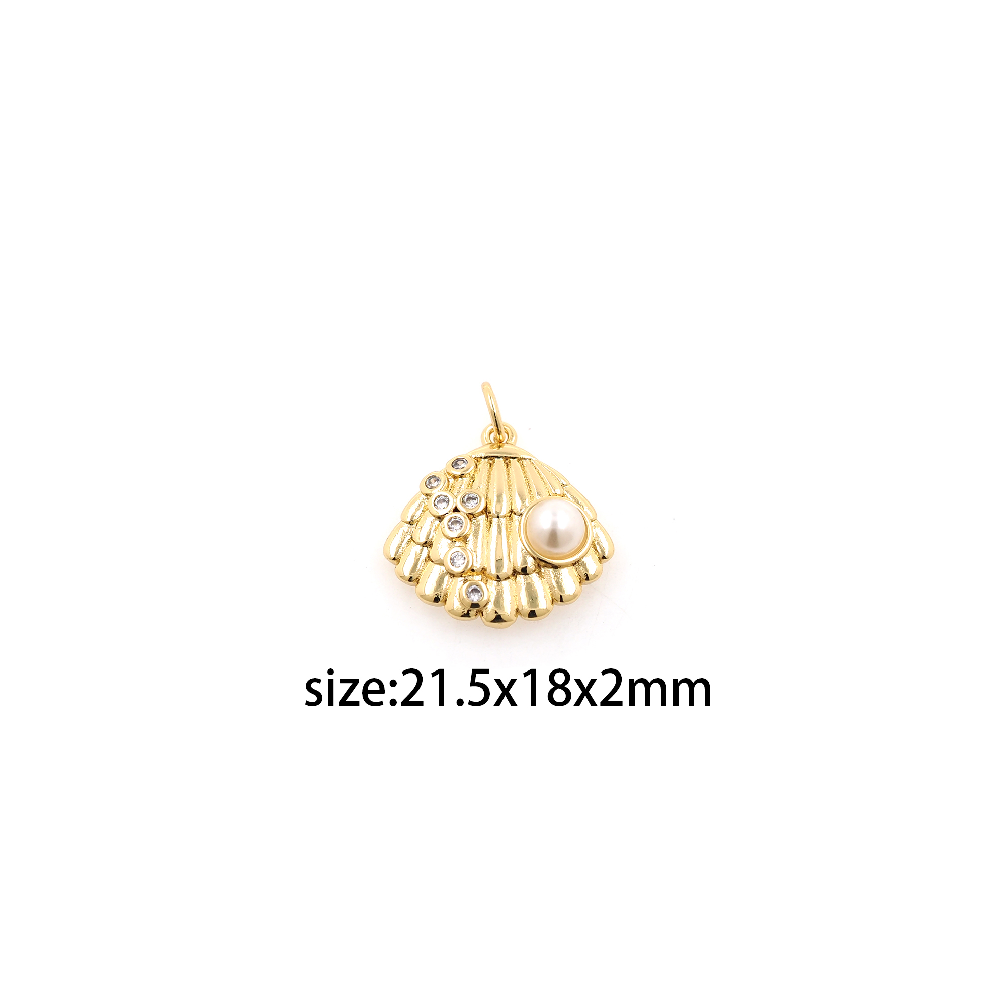 18K Gold Filled Scallop Pendant,CZ Micro Pave Shell Charm Earrings Necklace for DIY Jewelry Making Supply