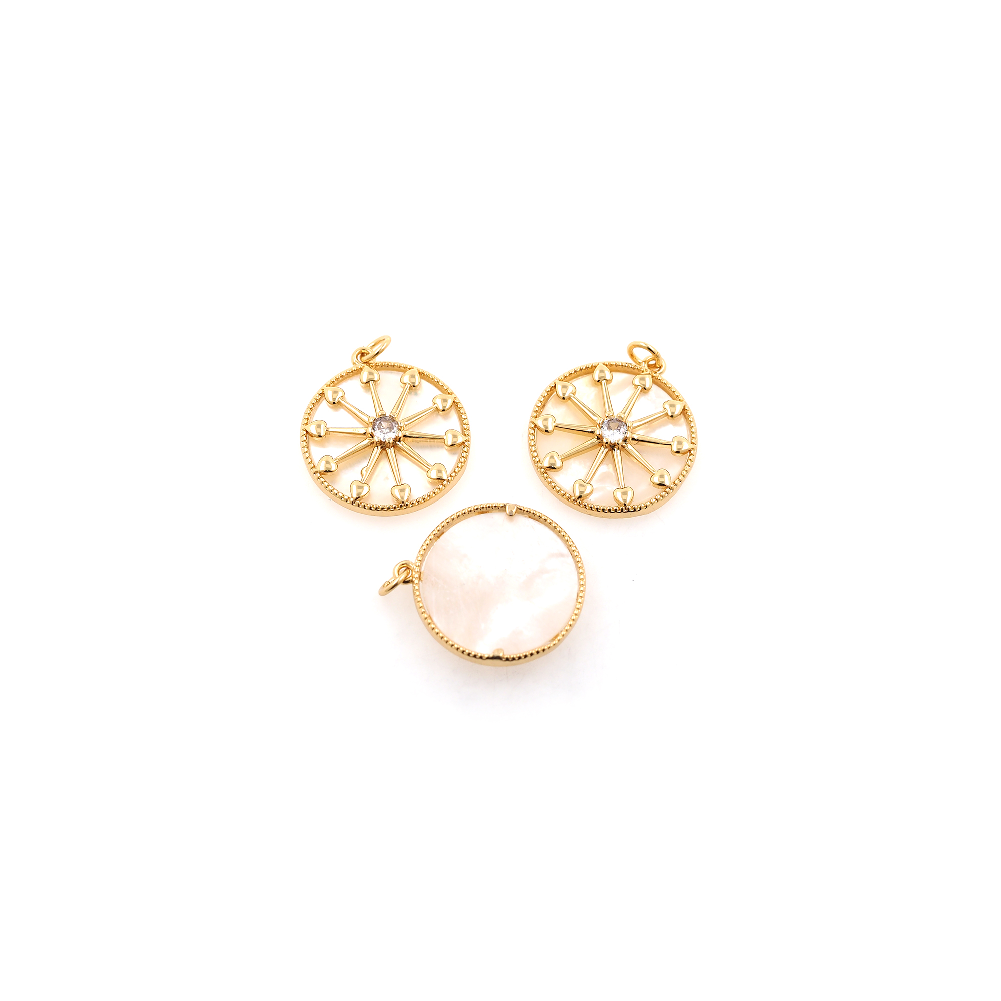 18K Gold Filled Round Pendant,CZ Micro Pave Round Heart Earrings Necklace for DIY Jewelry Making Supply