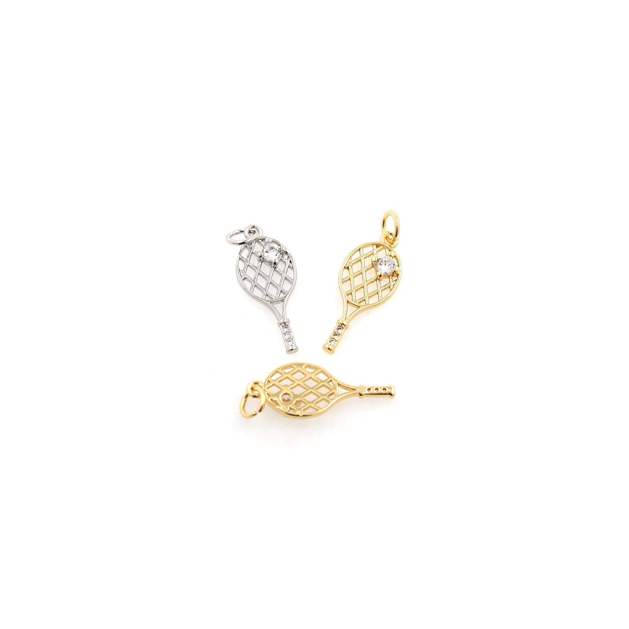 18K Gold Filled Tennis Racket Pendant,CZ Micro Pave Racket Charm Earrings Necklace for DIY Jewelry Making Supply