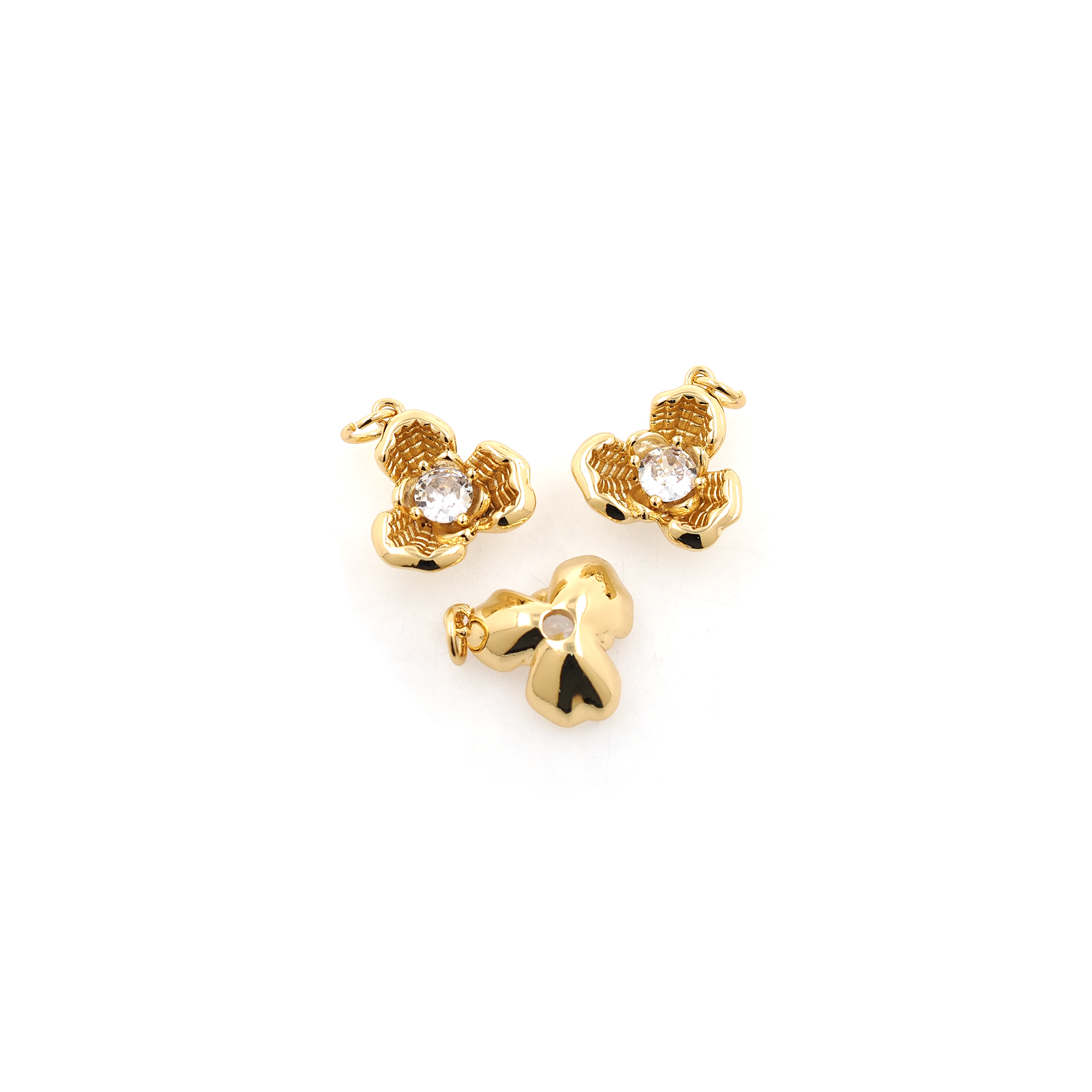 18K Gold Filled Flower Pendant,CZ Micro Pave Flower Charm Earrings Necklace for DIY Jewelry Making Supply