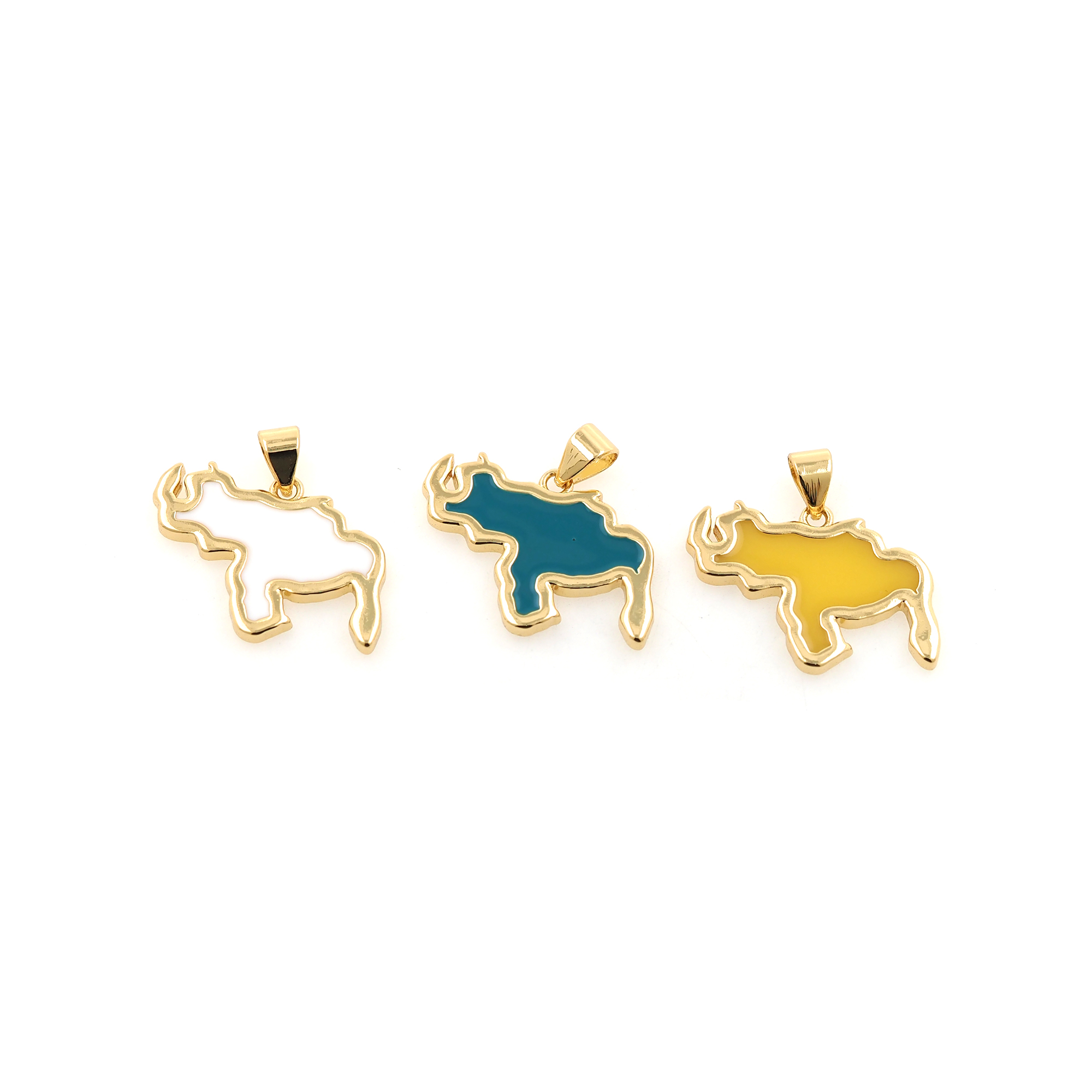 18K Gold Filled Rhino Pendant,Enamel Animal Charm Earrings Necklace for DIY Jewelry Making Supply