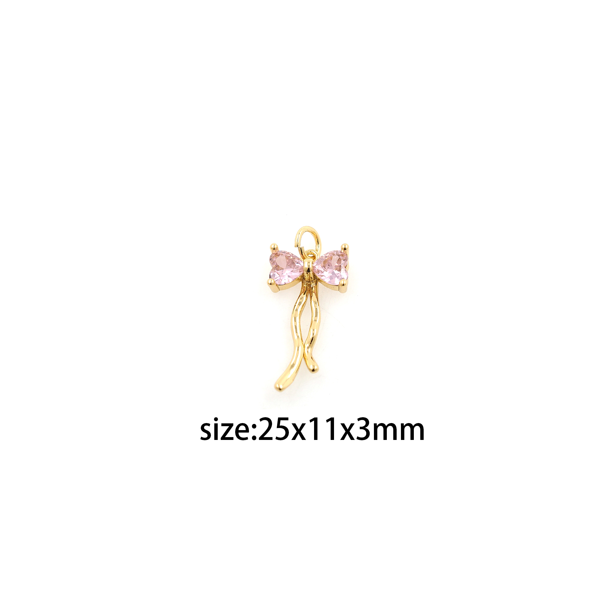 18K Gold Filled Bow Pendant,CZ Micro Pave Bow Charm Earrings Necklace for DIY Jewelry Making Supply