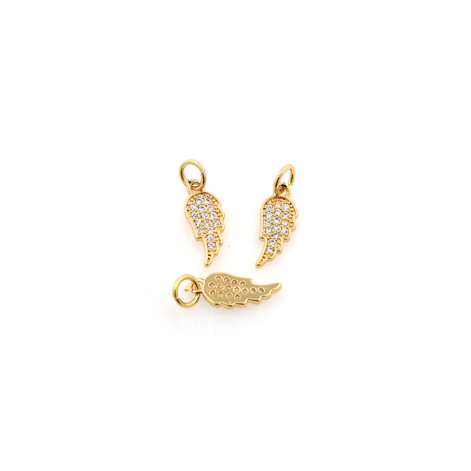 18K Gold Filled Wing Pendant,CZ Micro Pave Wings Earrings Necklace for DIY Jewelry Making Supply
