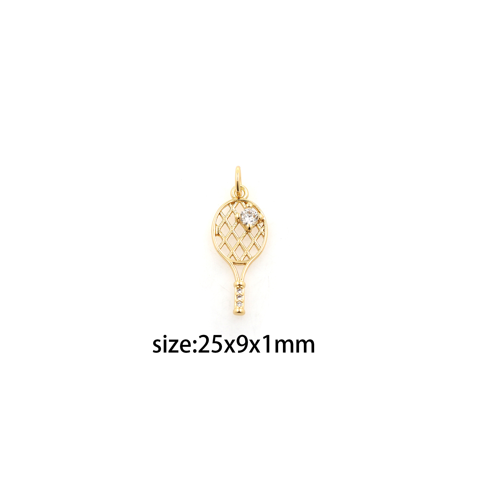 18K Gold Filled Tennis Racket Pendant,CZ Micro Pave Racket Charm Earrings Necklace for DIY Jewelry Making Supply
